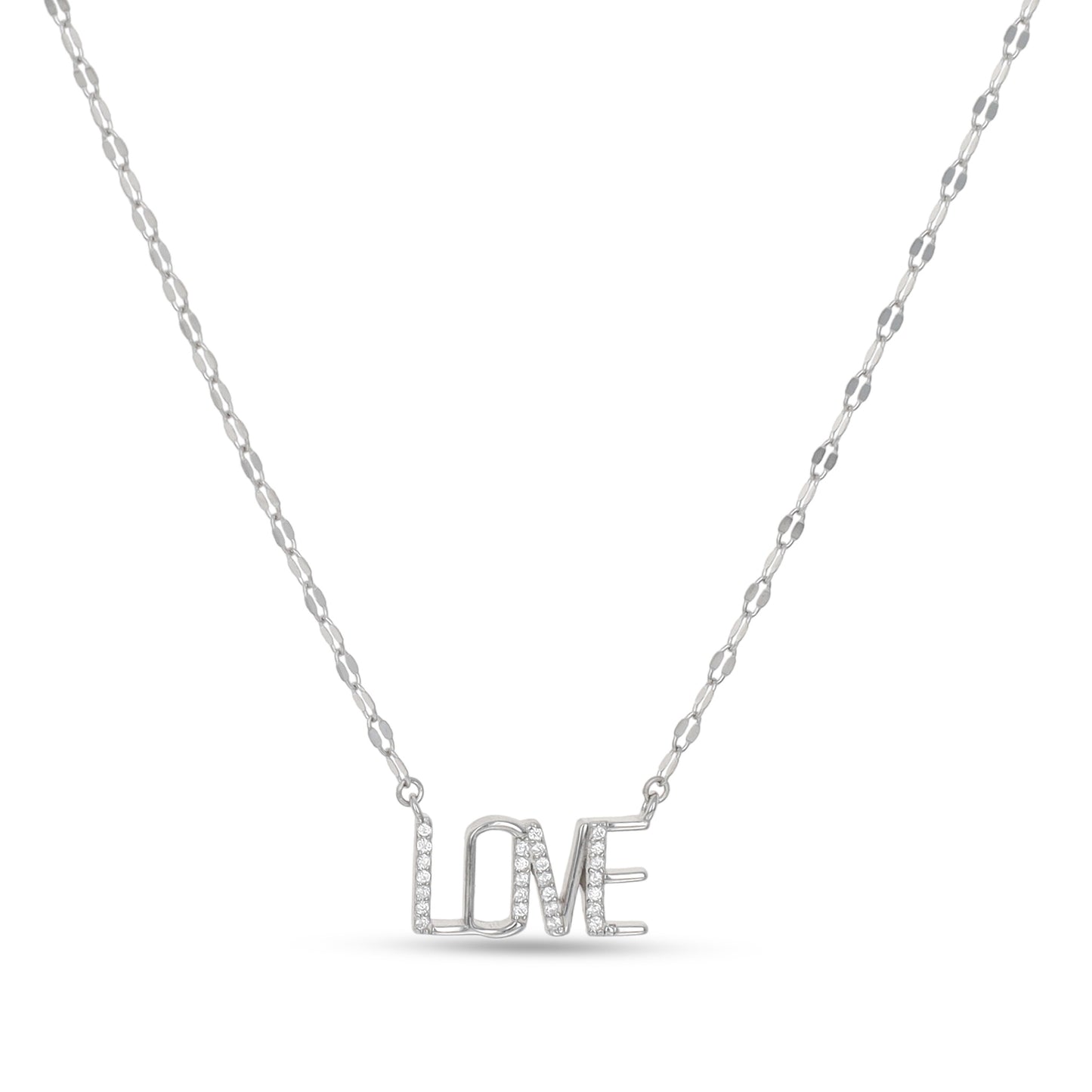 Modern Love Word Necklace in Silver