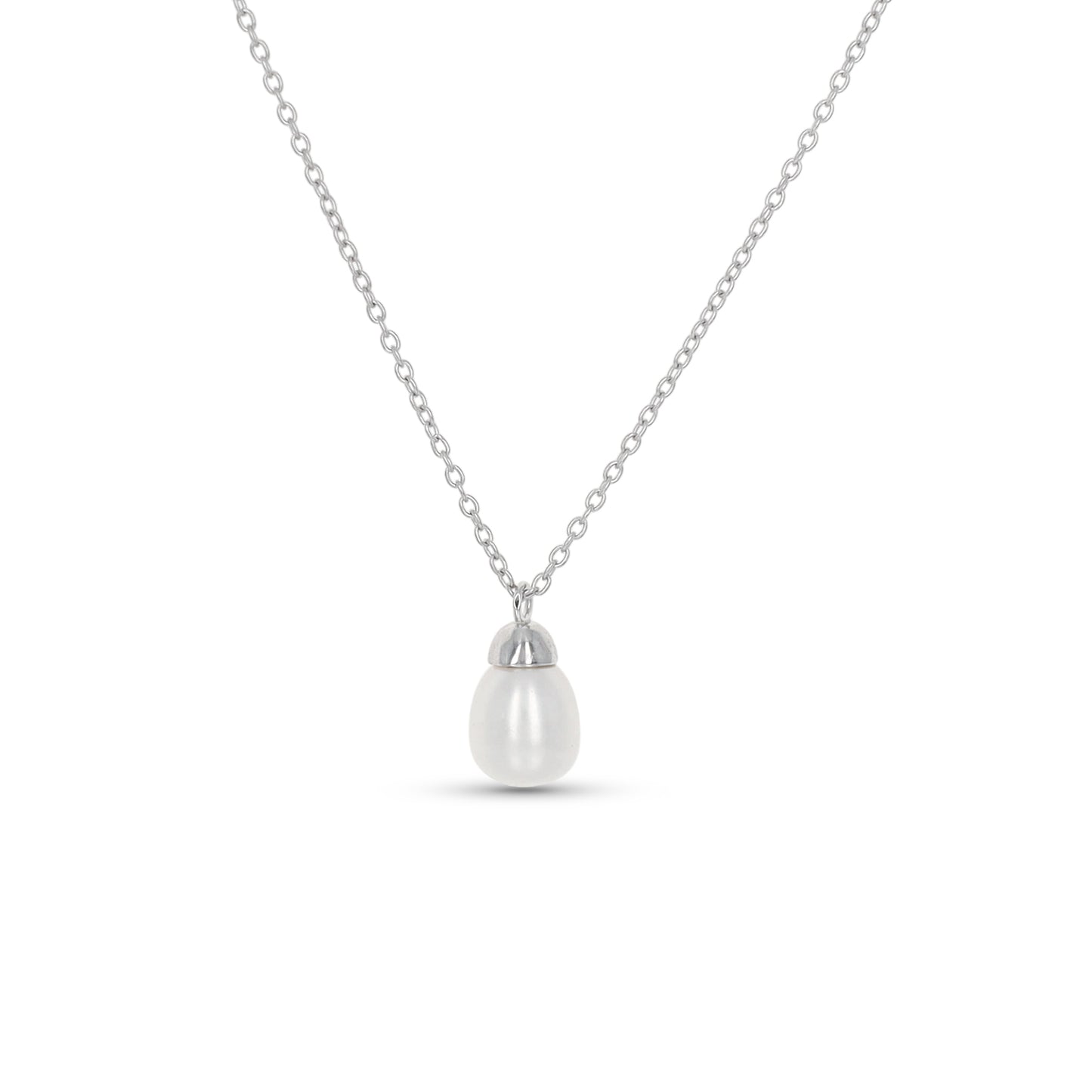 Single White Pearl Necklace in Silver from Alexandra Marks Jewelry