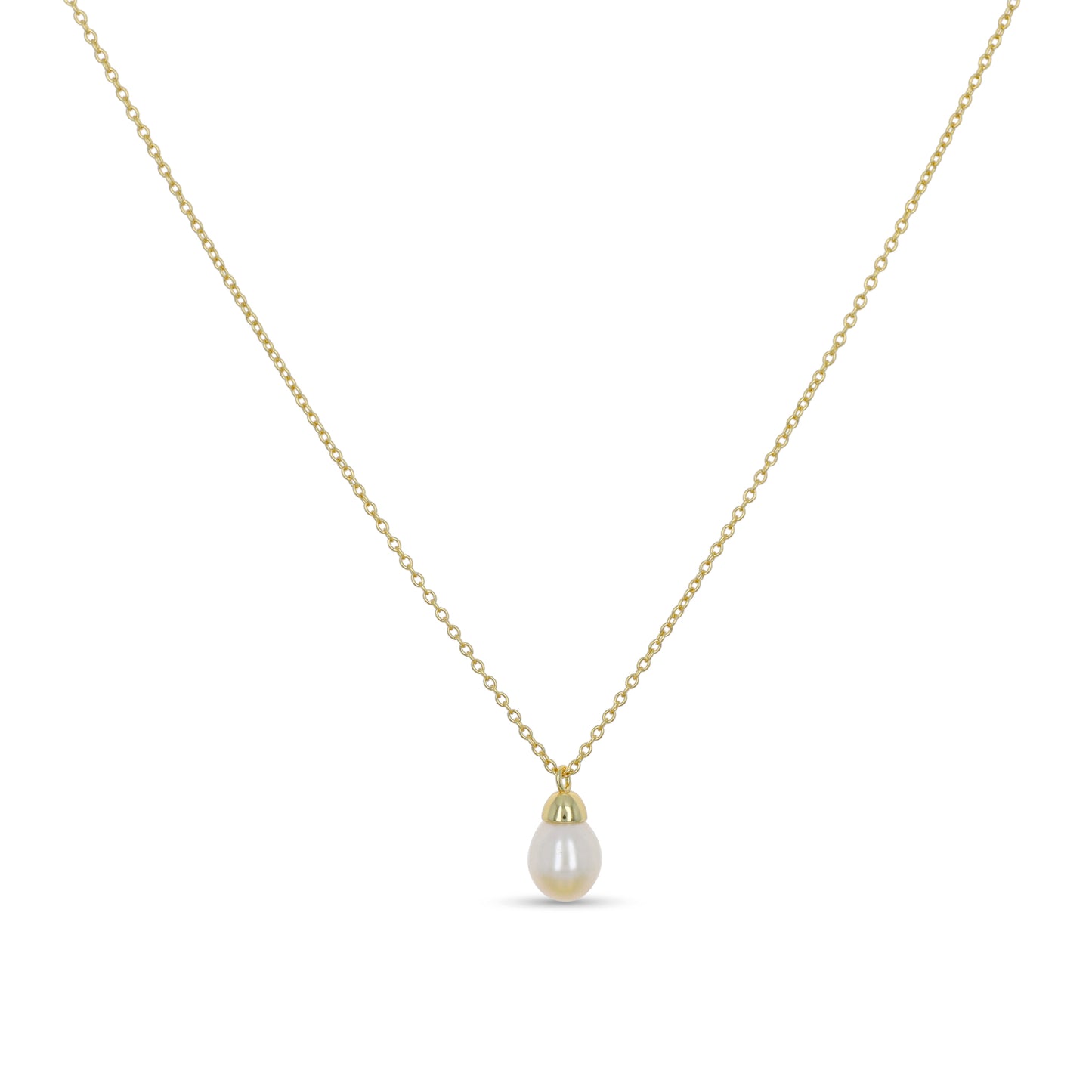 Simple White Pearl Drop Necklace in Gold