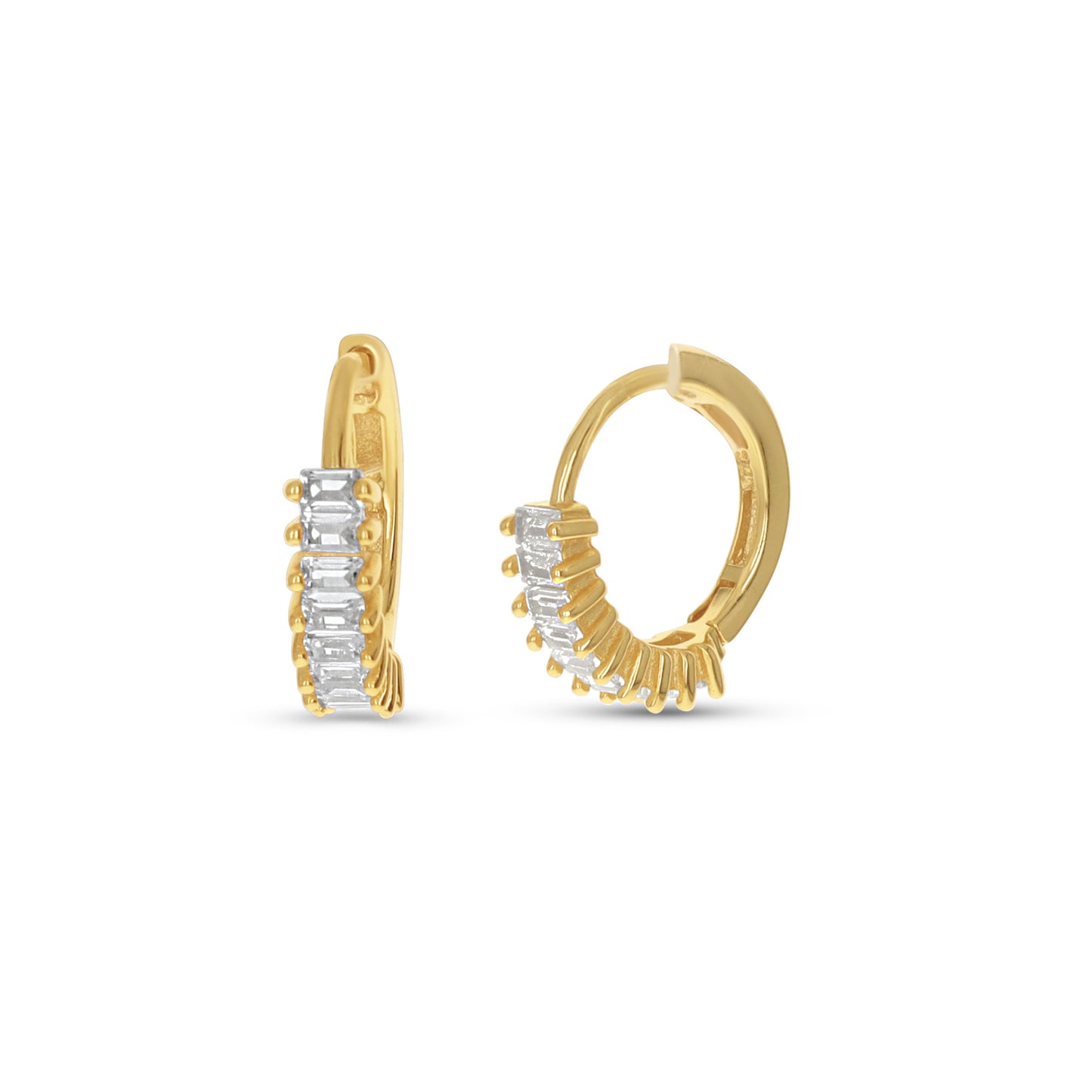 Gold Baguette CZ Small Huggie Hoop Earrings