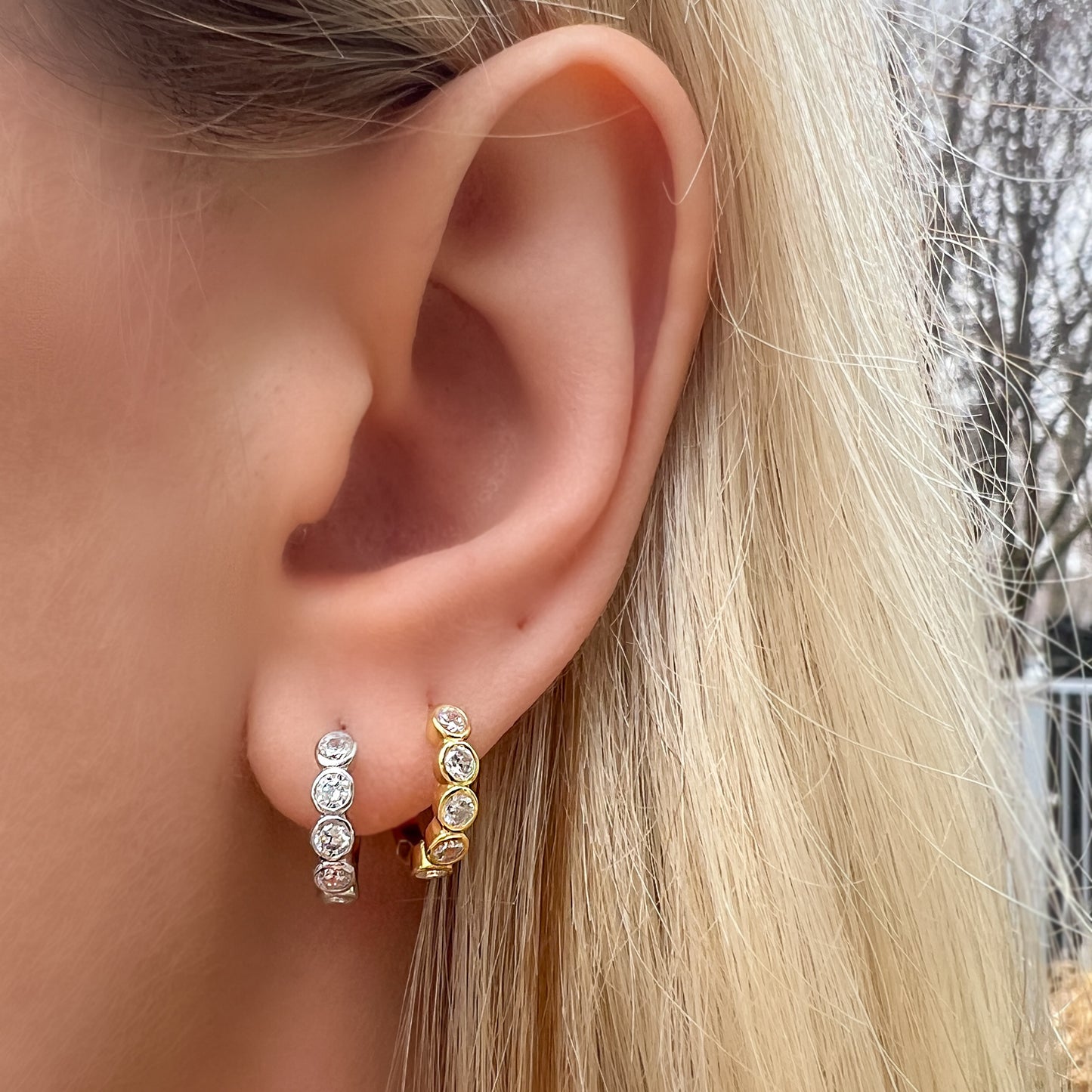 Simple Bezel Set CZ Huggie Hoop Earrings