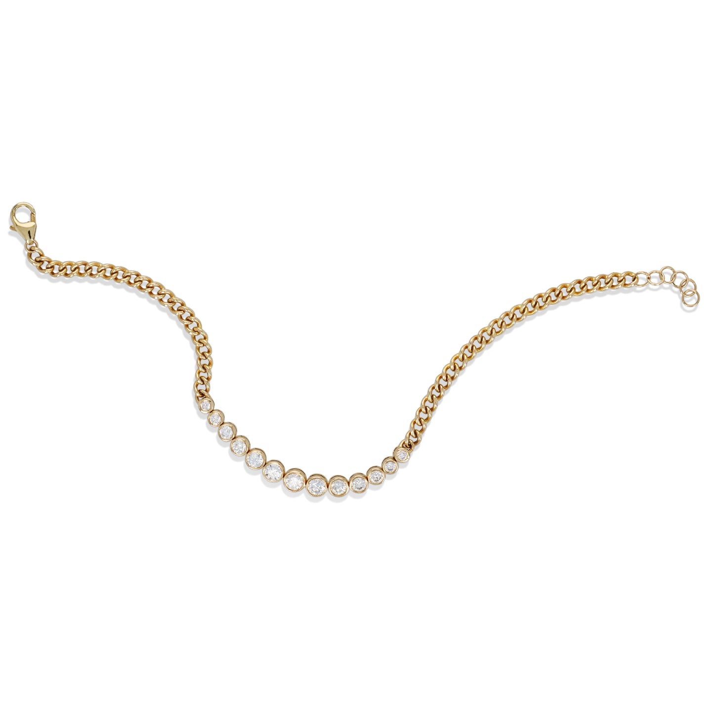 14k Gold Curb Chain and Diamond Bracelet