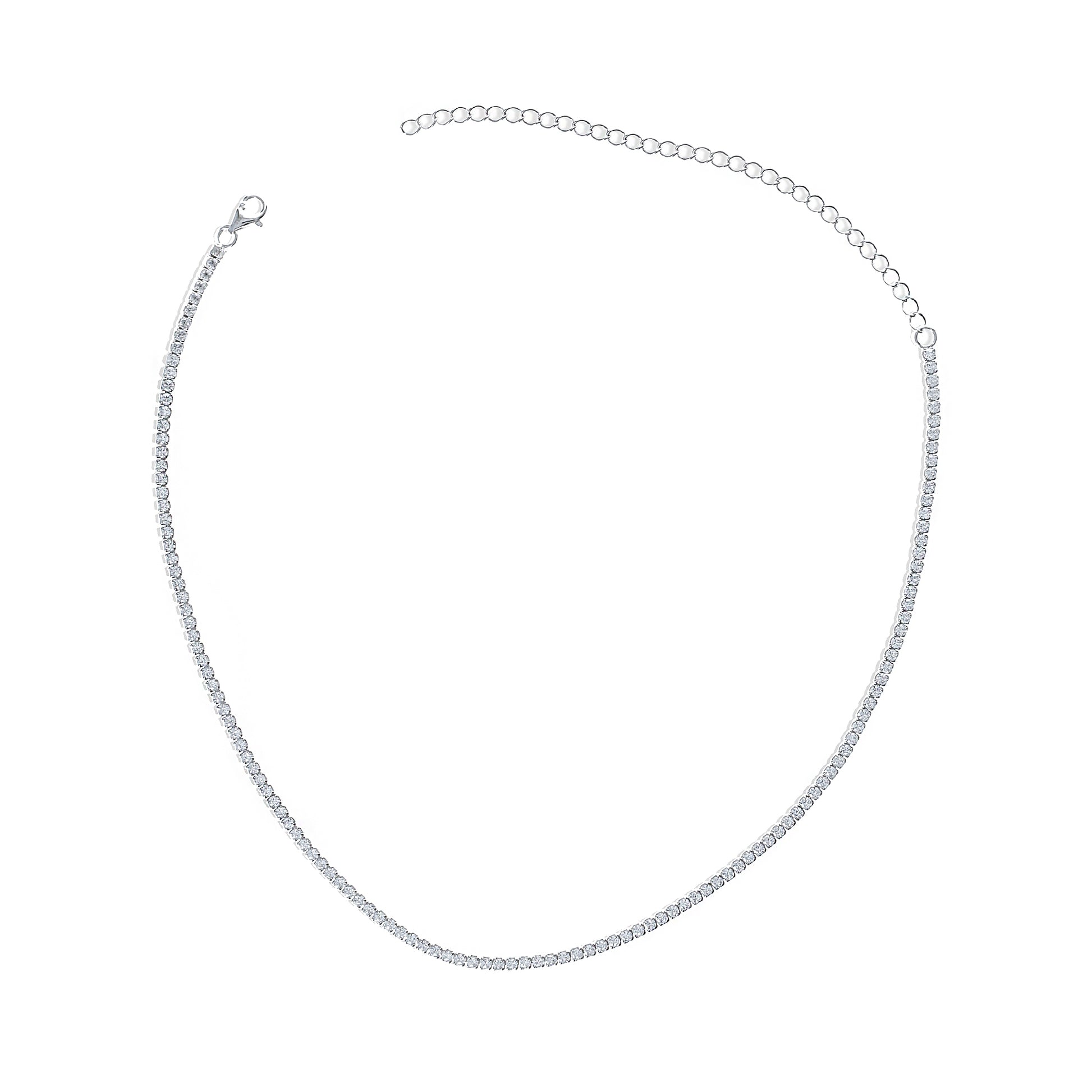 Dainty CZ Tennis Choker Necklace in Silver