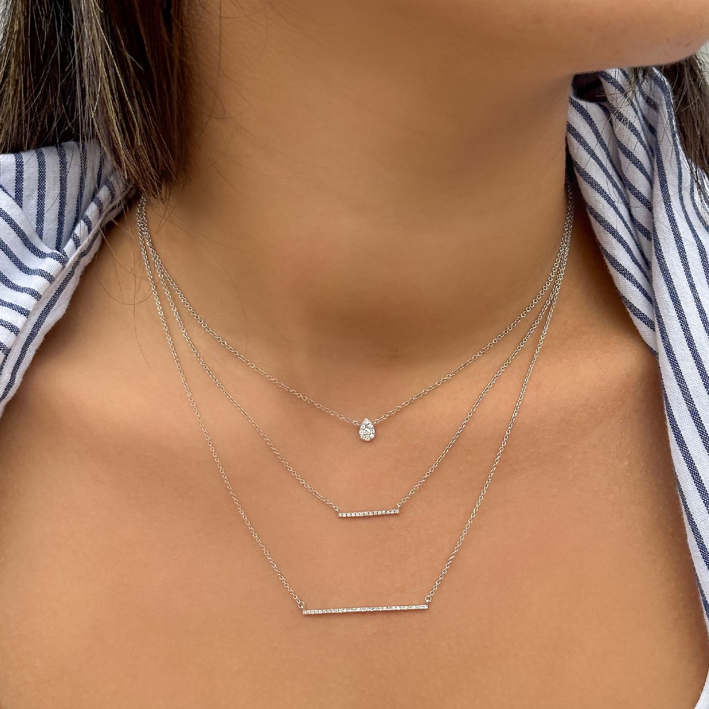 Pear Shaped Diamond Solitaire Choker Necklace in White Gold from Alexandra Marks Jewelry