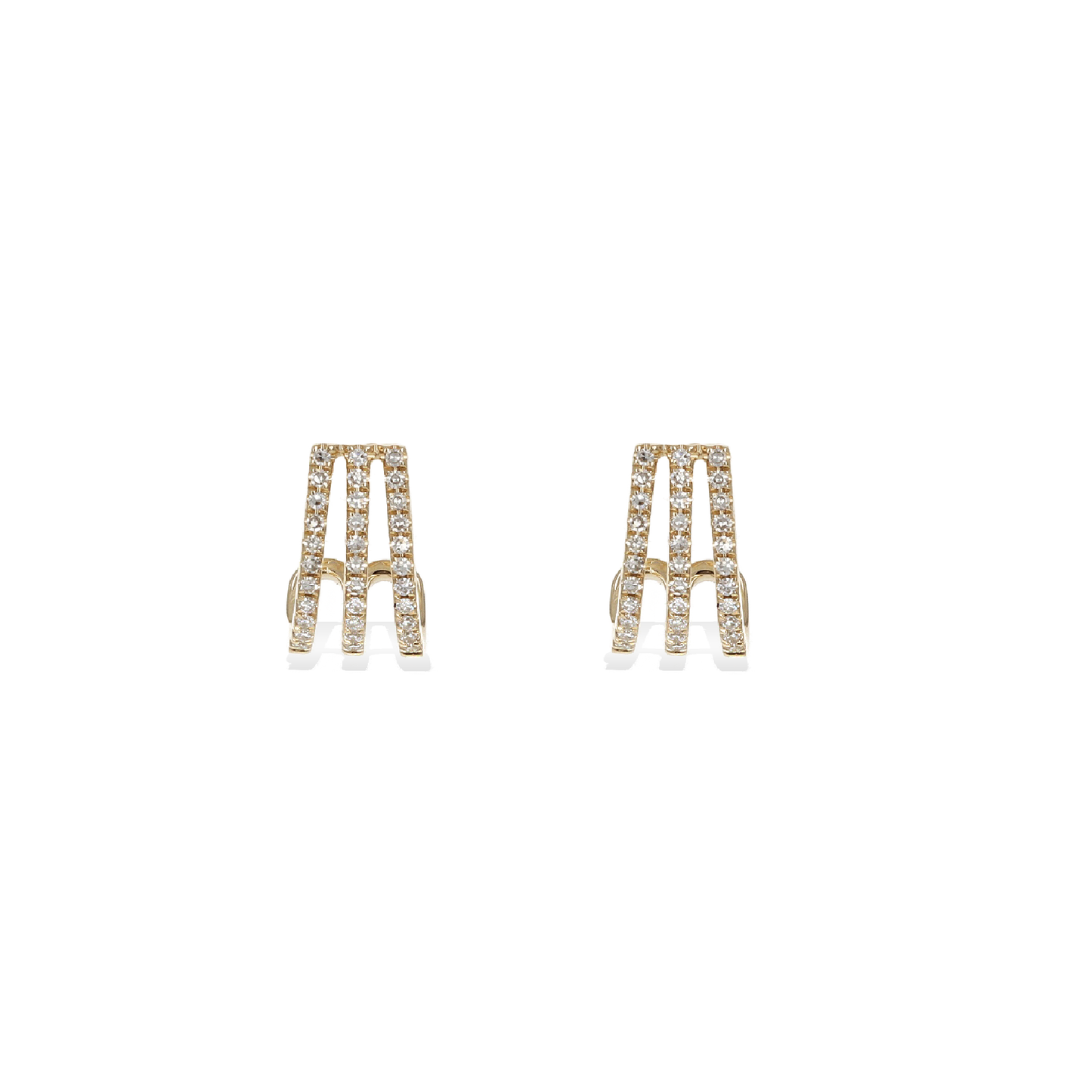 Diamond Three Row Curved Hoop Earrings in 14k Yellow Gold | Alexandra Marks Jewelry