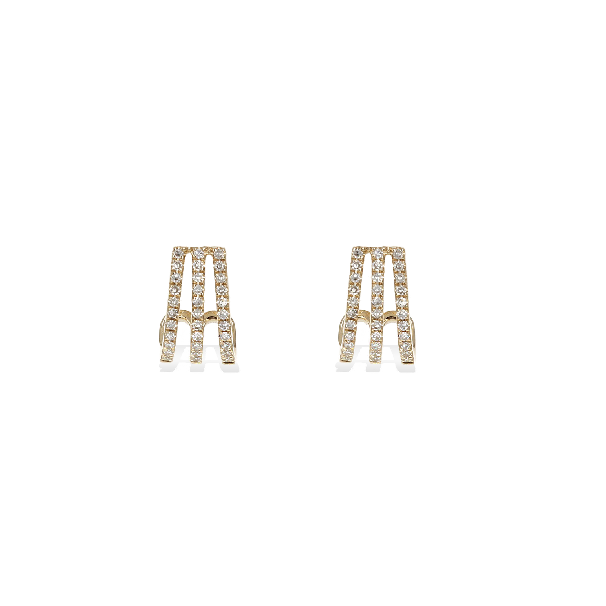 Diamond Three Row Curved Hoop Earrings in 14k Yellow Gold | Alexandra Marks Jewelry
