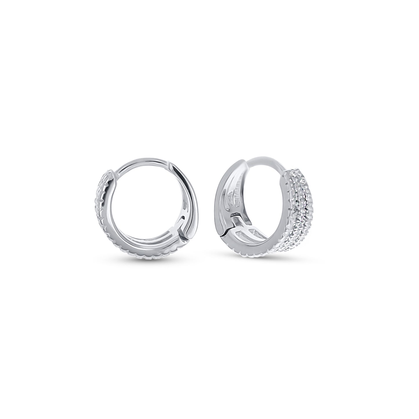 Silver Classic Three Row Diamond Like Hoop Earrings