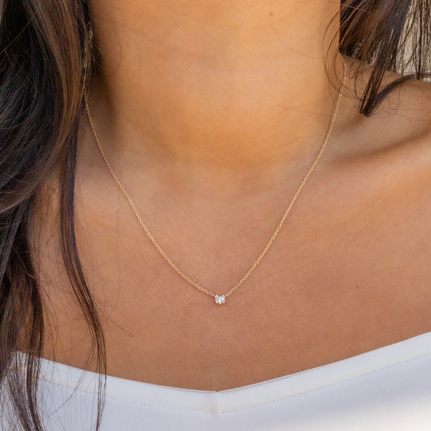 Triple Baguette Bar Diamond Necklace