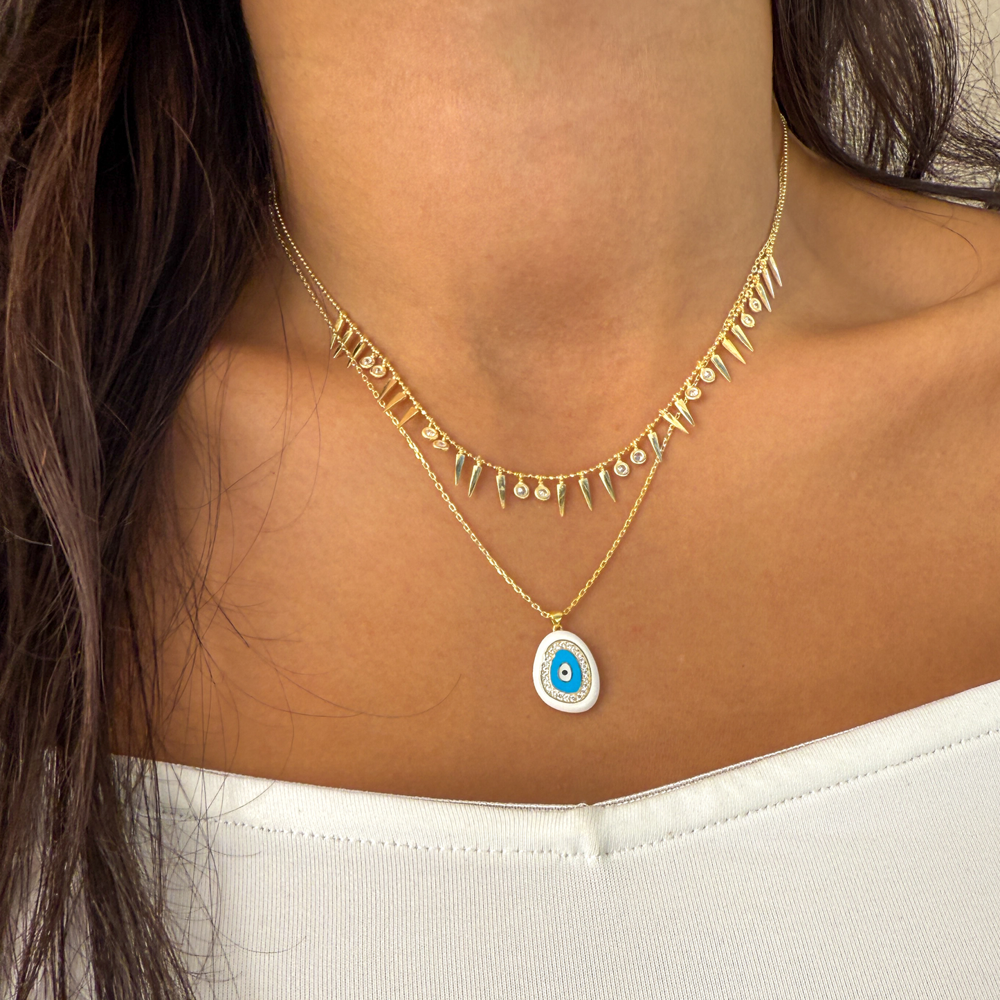 Boho Evil Eye Drop Necklace in Gold