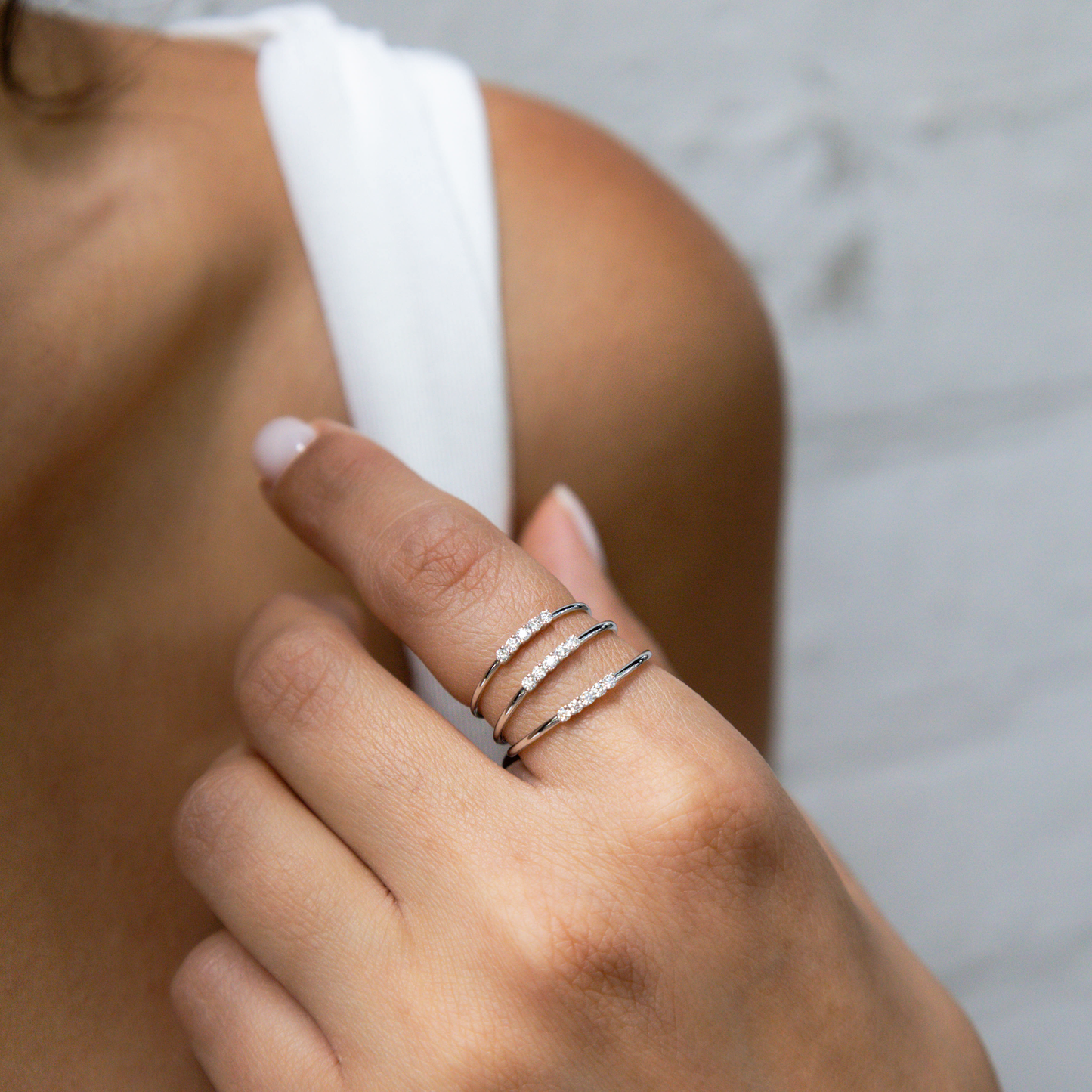 White Gold Dainty Diamond Stacking Ring