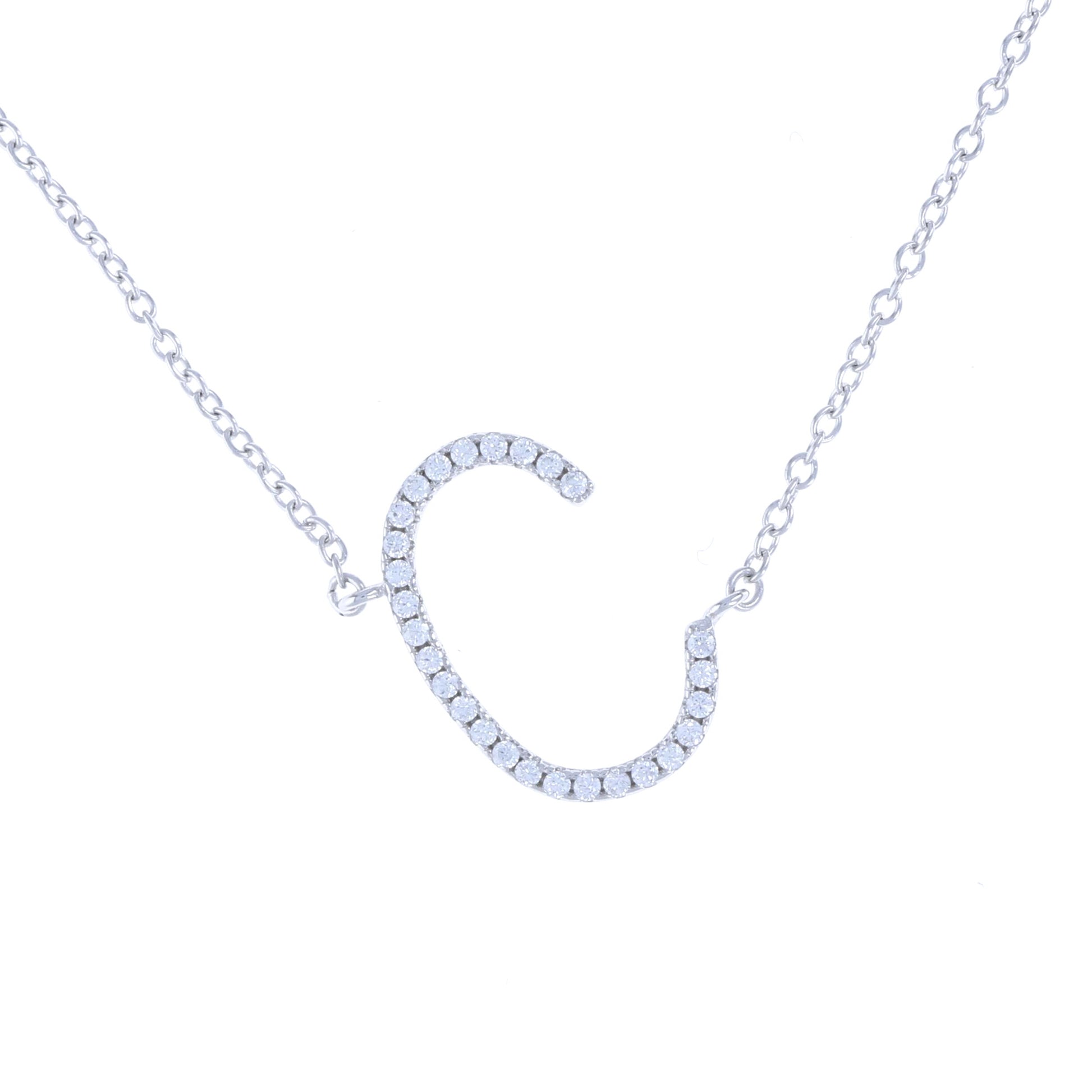 Silver & Cz Letter C initial necklace