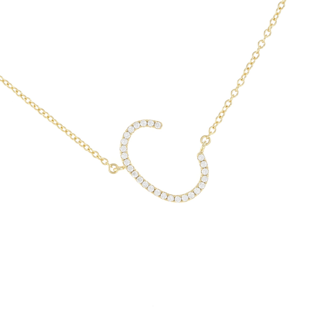 Cz Letter C initial necklace in gold