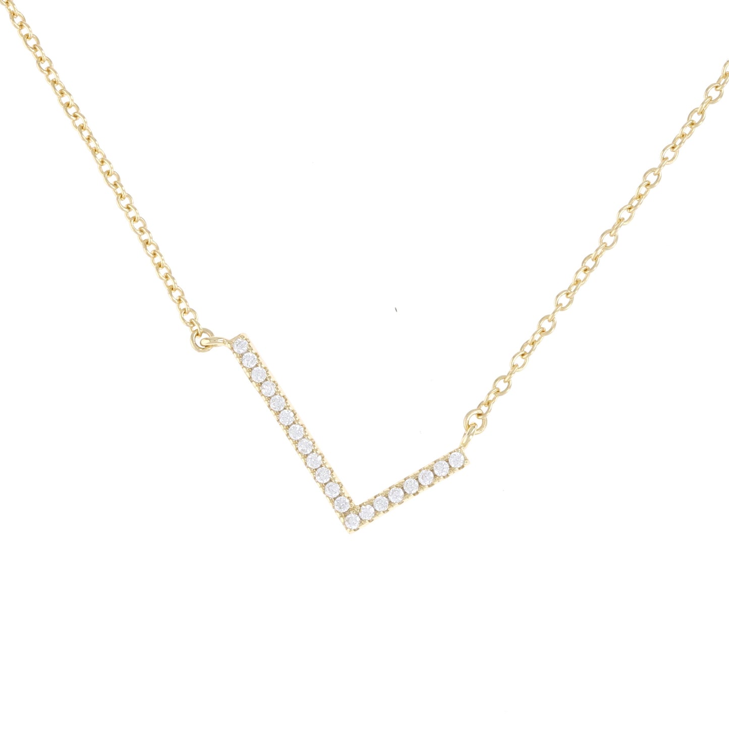 Sideways letter L initial cz necklace in gold
