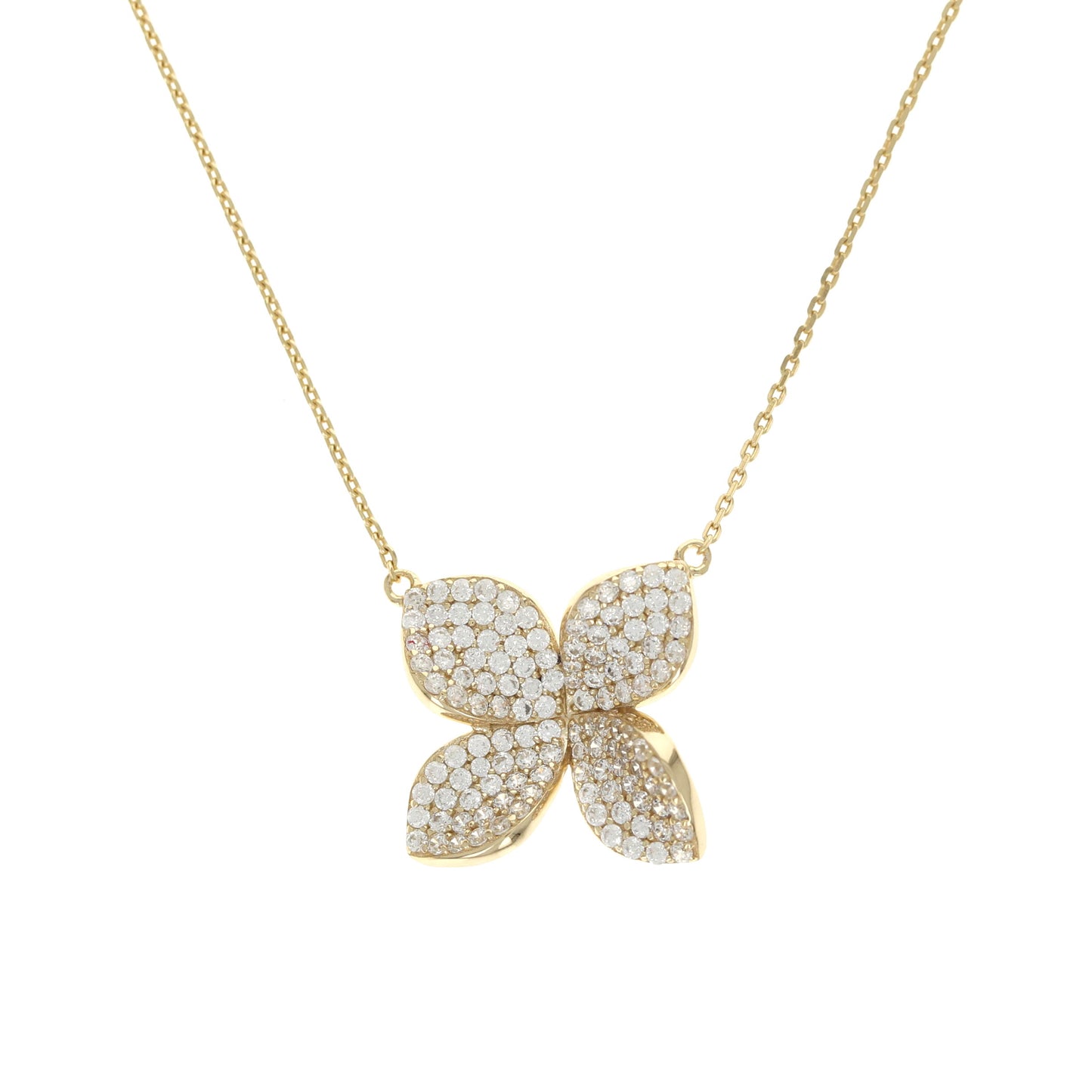 Gold Cubic Zirconia Gardenia Flower Necklace - Alexandra Marks Jewelry