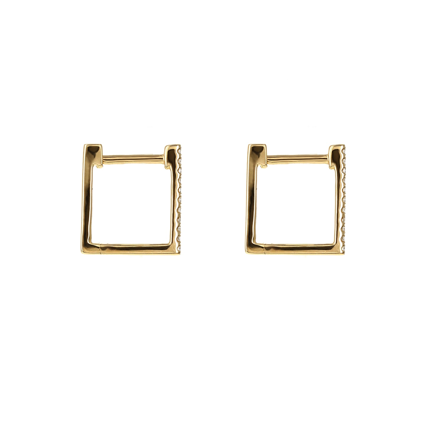 Small Square Shaped Diamond Hoop Earrrings in 14k Yellow Gold