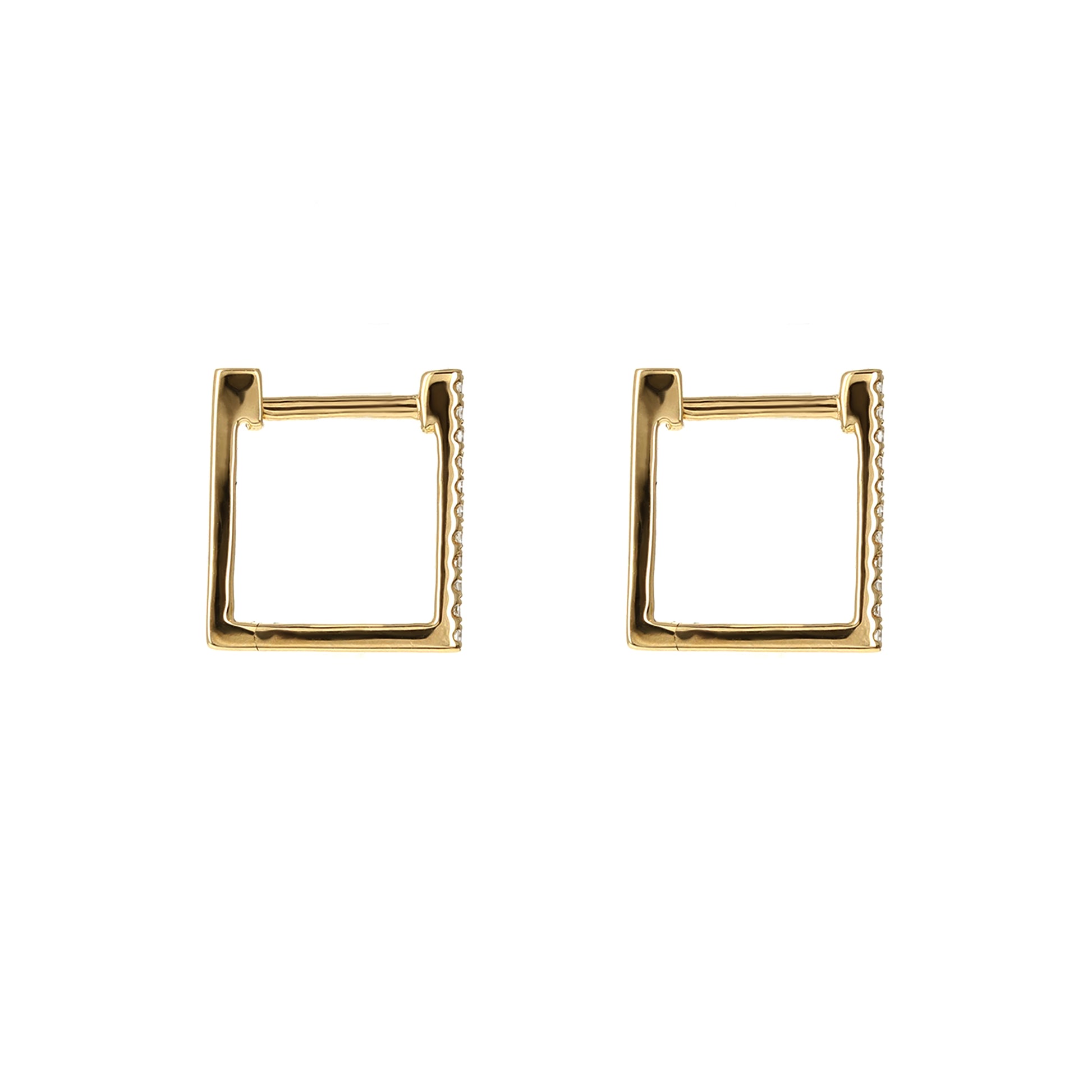 Small Square Shaped Diamond Hoop Earrrings in 14k Yellow Gold