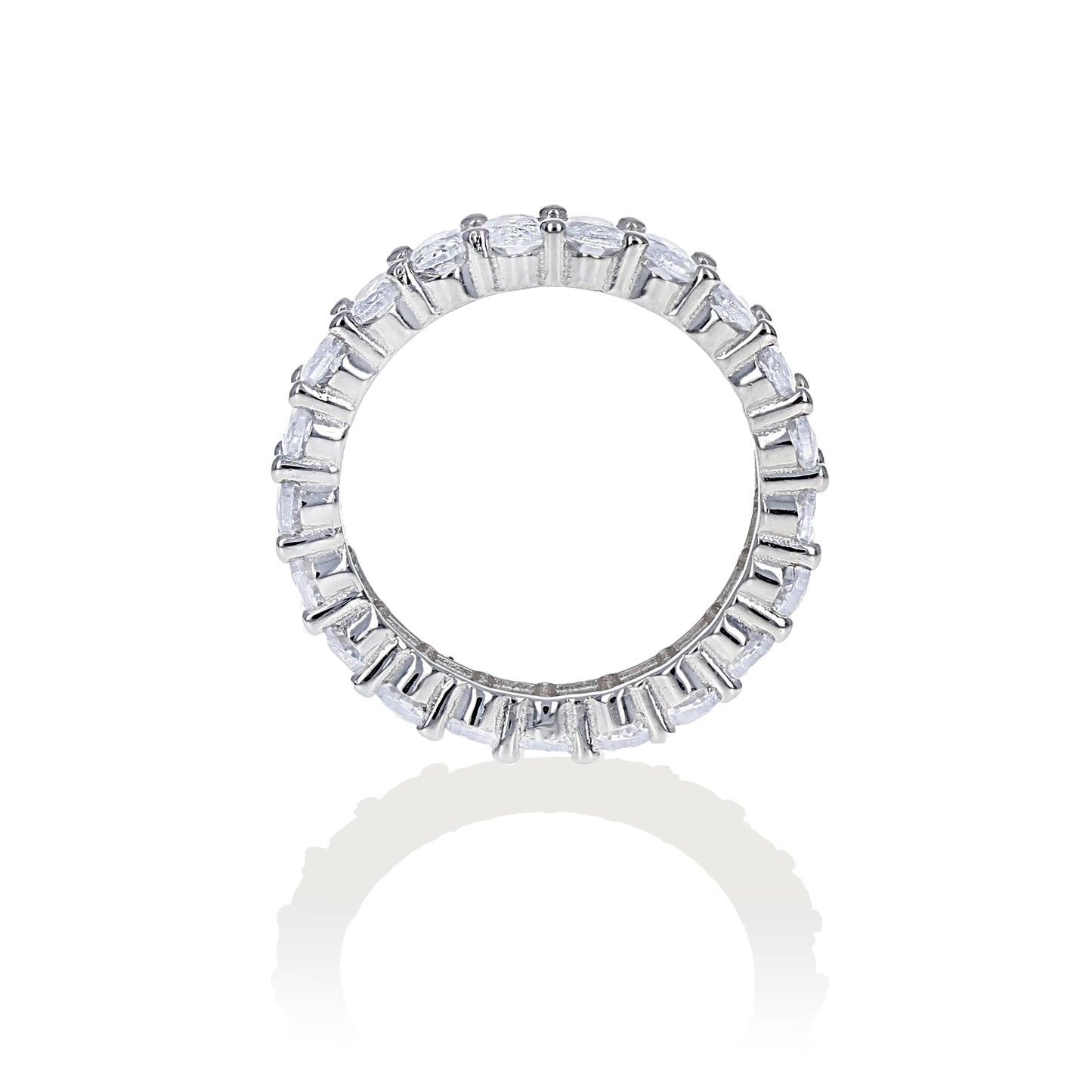 View of the prong setting for the oval shaped cubic zirconia eternity band, 5mm stones - Alexandra marks