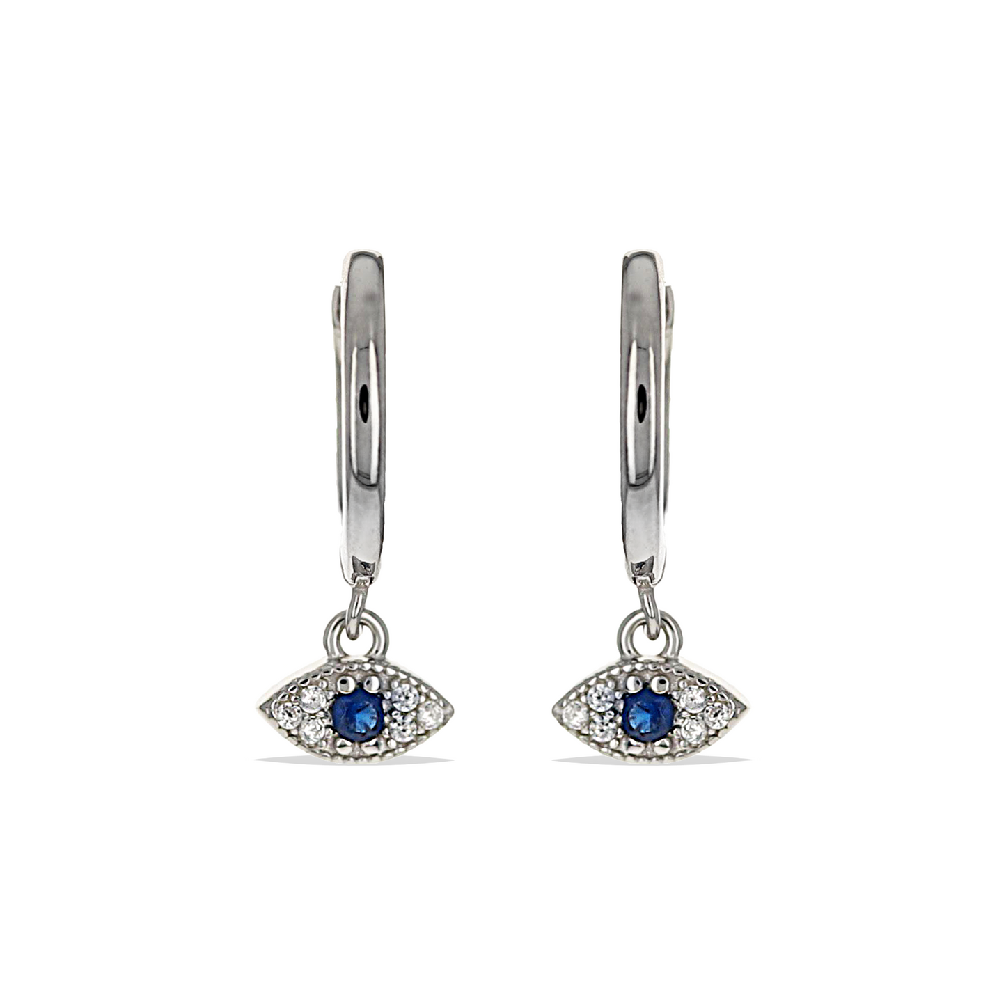 Alexandra Marks | Sterling Silver Huggie Hoop Earrings with Cz Evil Eye Charm