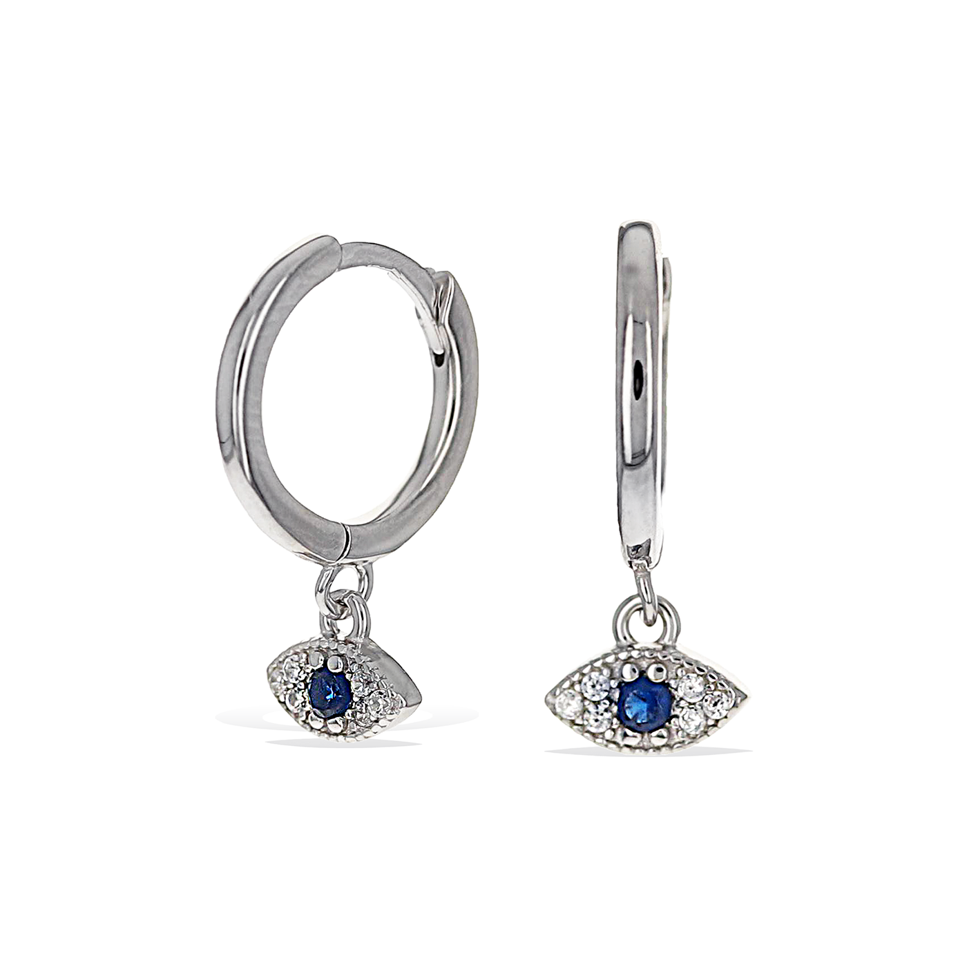 Silver Evil Eye Charm Huggie Hoop Earrings - Alexandra Marks Jewelry
