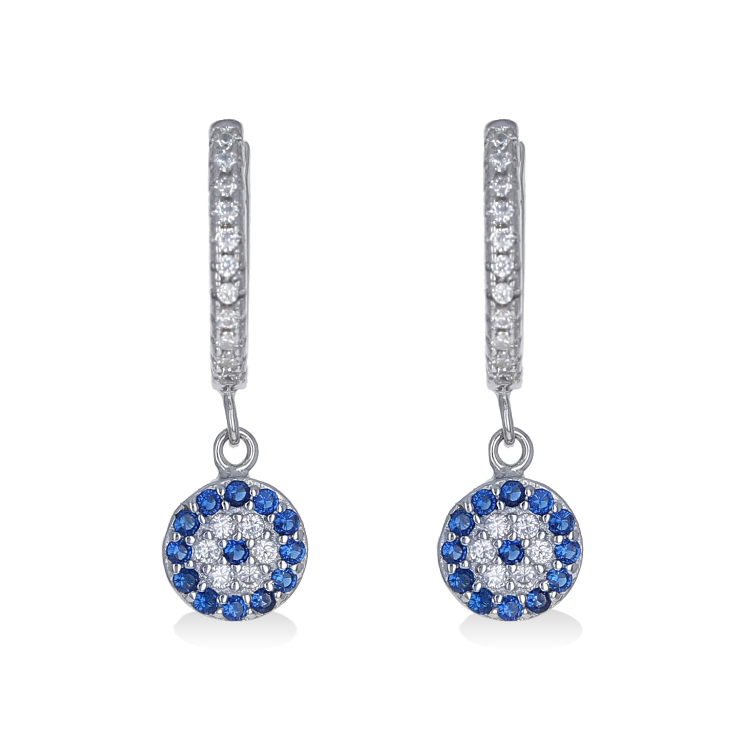 Evil Eye Charm Huggie Hoopis in Sterling Silver from Alexandra Marks Jewelry