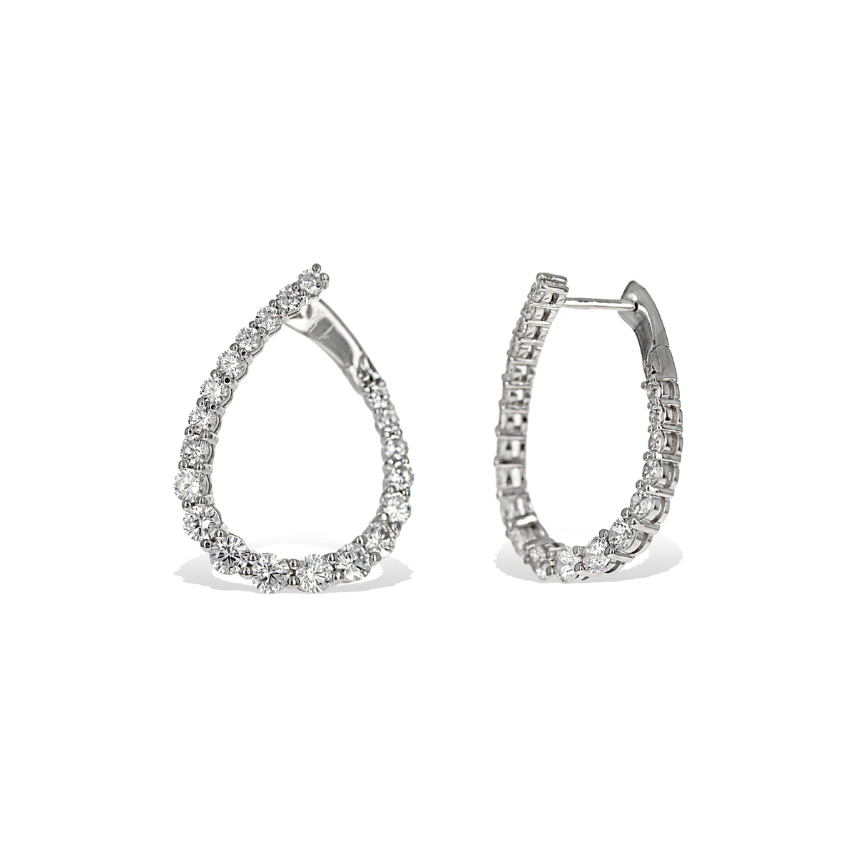 Hollywood Glam CZ Curved Hoop Earrings, Silver