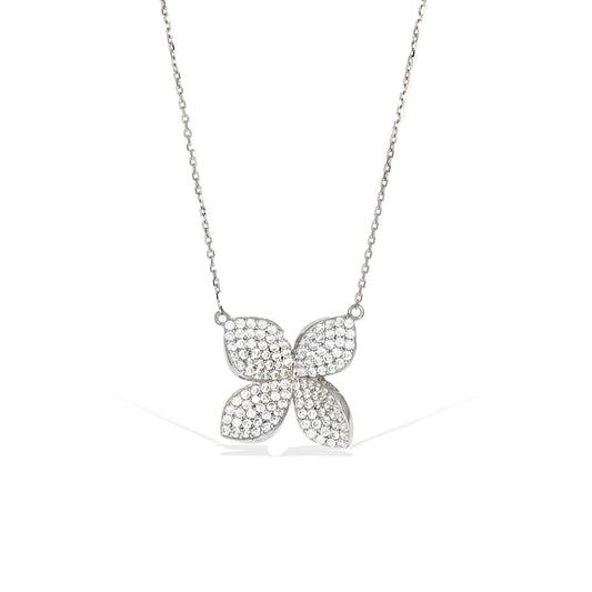Alexandra Marks | Blooming Gardenia Cz Flower Necklace in Silver