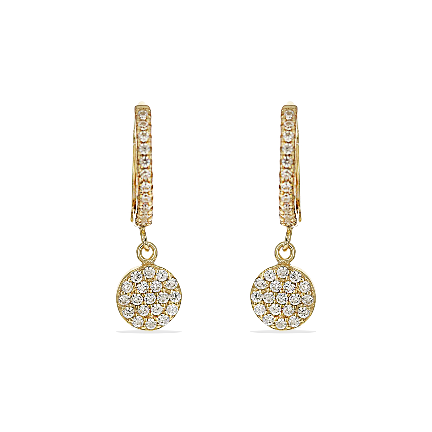 Alexandra Marks | Gold Huggie Hoop Earrings with Pave Cz Disc Charm