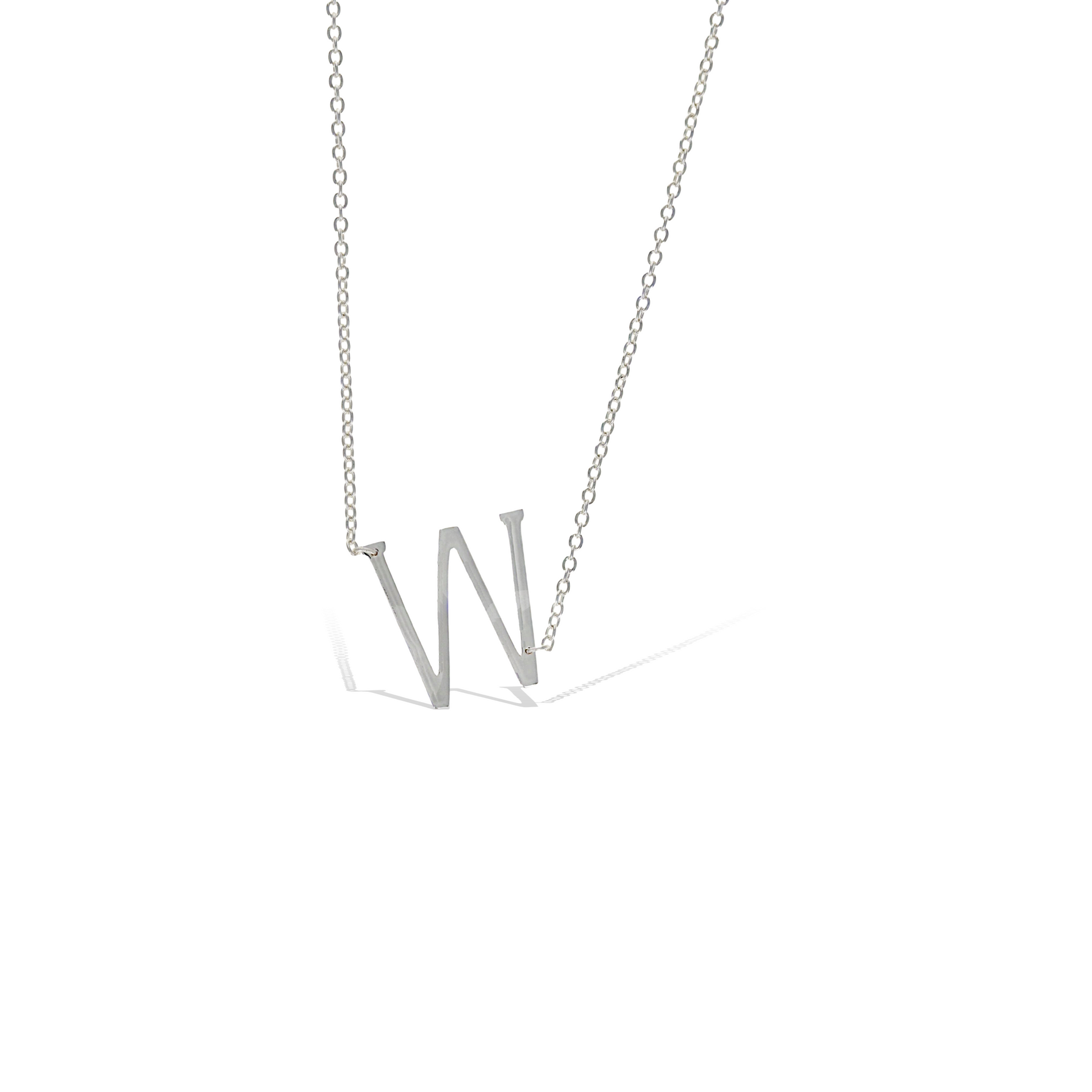 Alexandra Marks - Silver Sideways Letter W Initial Necklace