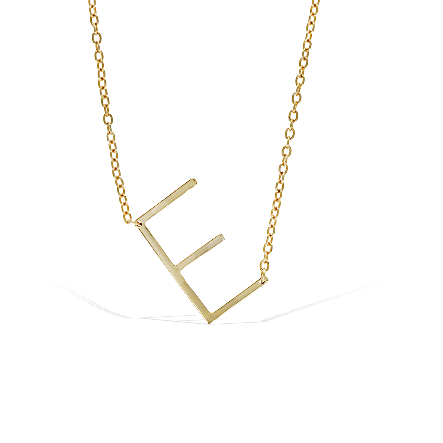 Alexandra Marks Jewelry - Gold Sideways Letter E Initial Necklace