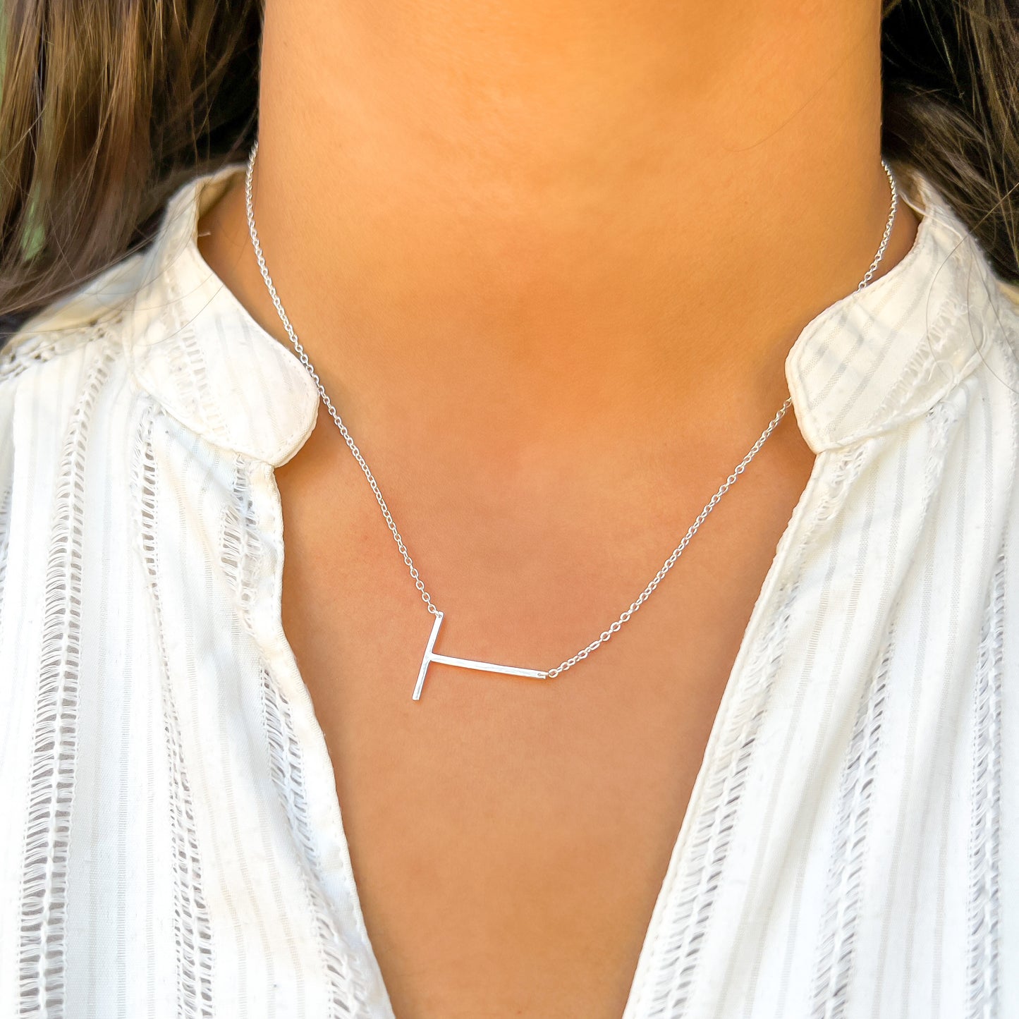 Sterling Silver Letter T Initial Necklace | Alexandra Marks Jewelry