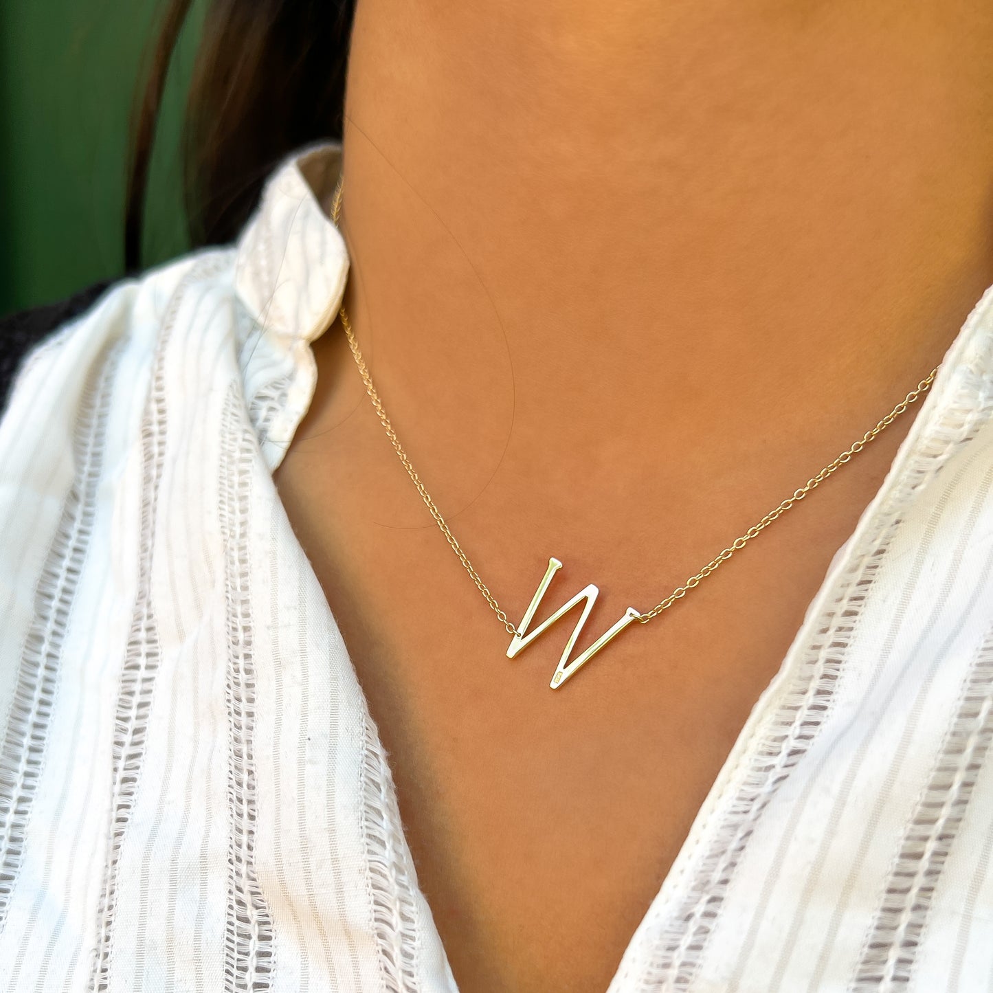 Gold Sideways Letter W Initial Necklace - Alexandra Marks Jewelry