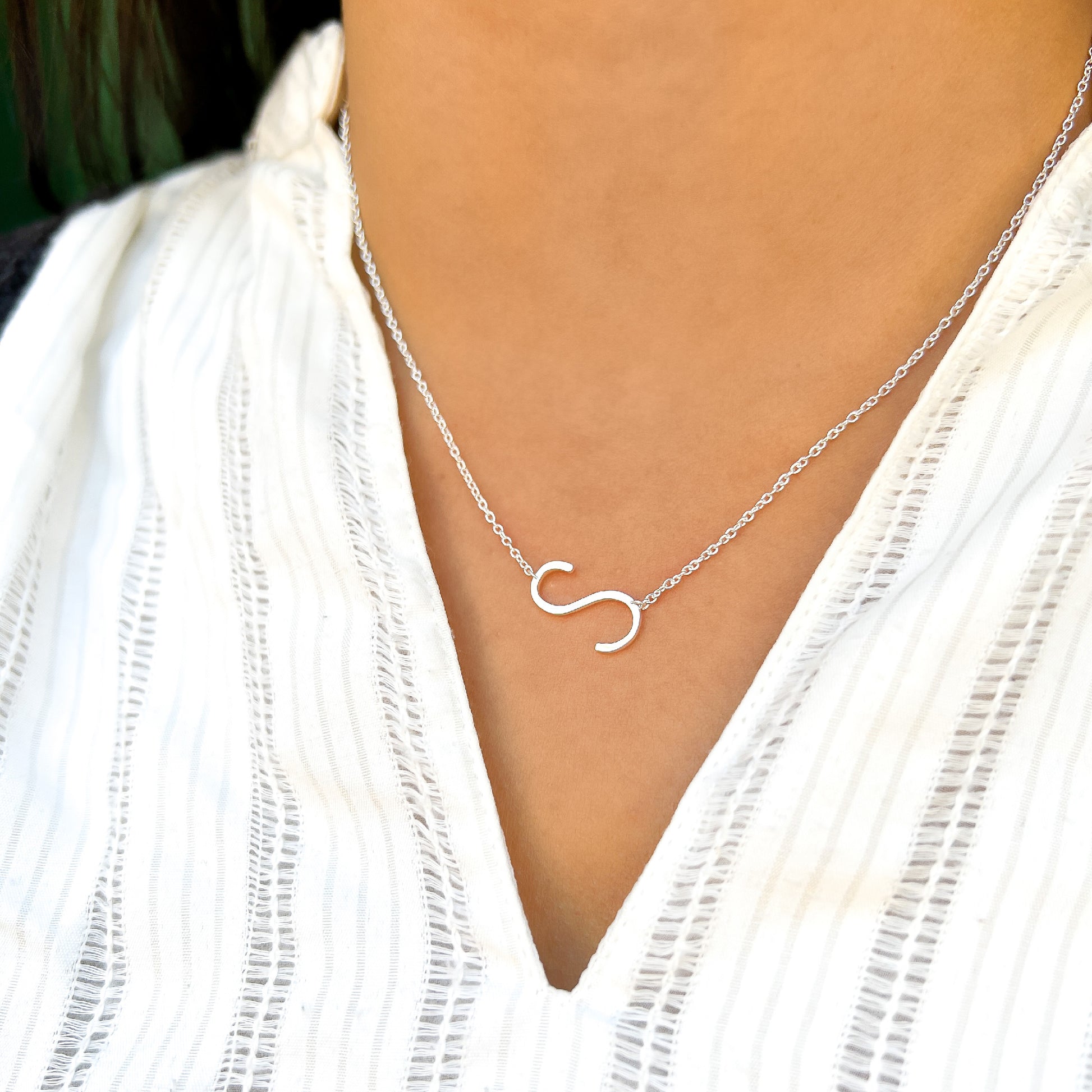 Silver Letter S Initial necklace | Alexandra Marks Jewelry