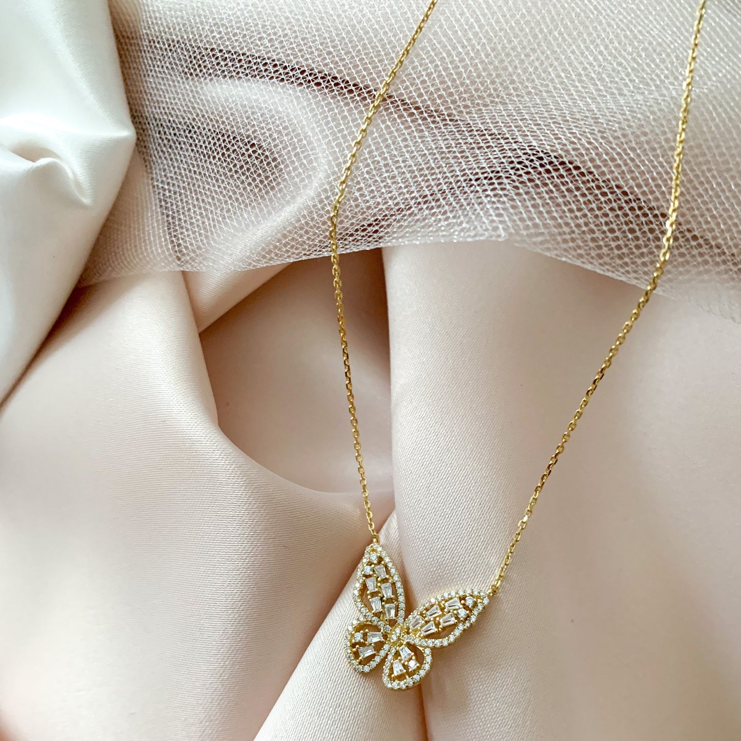 Cubic ZIrconia Gold Butterfly Necklace