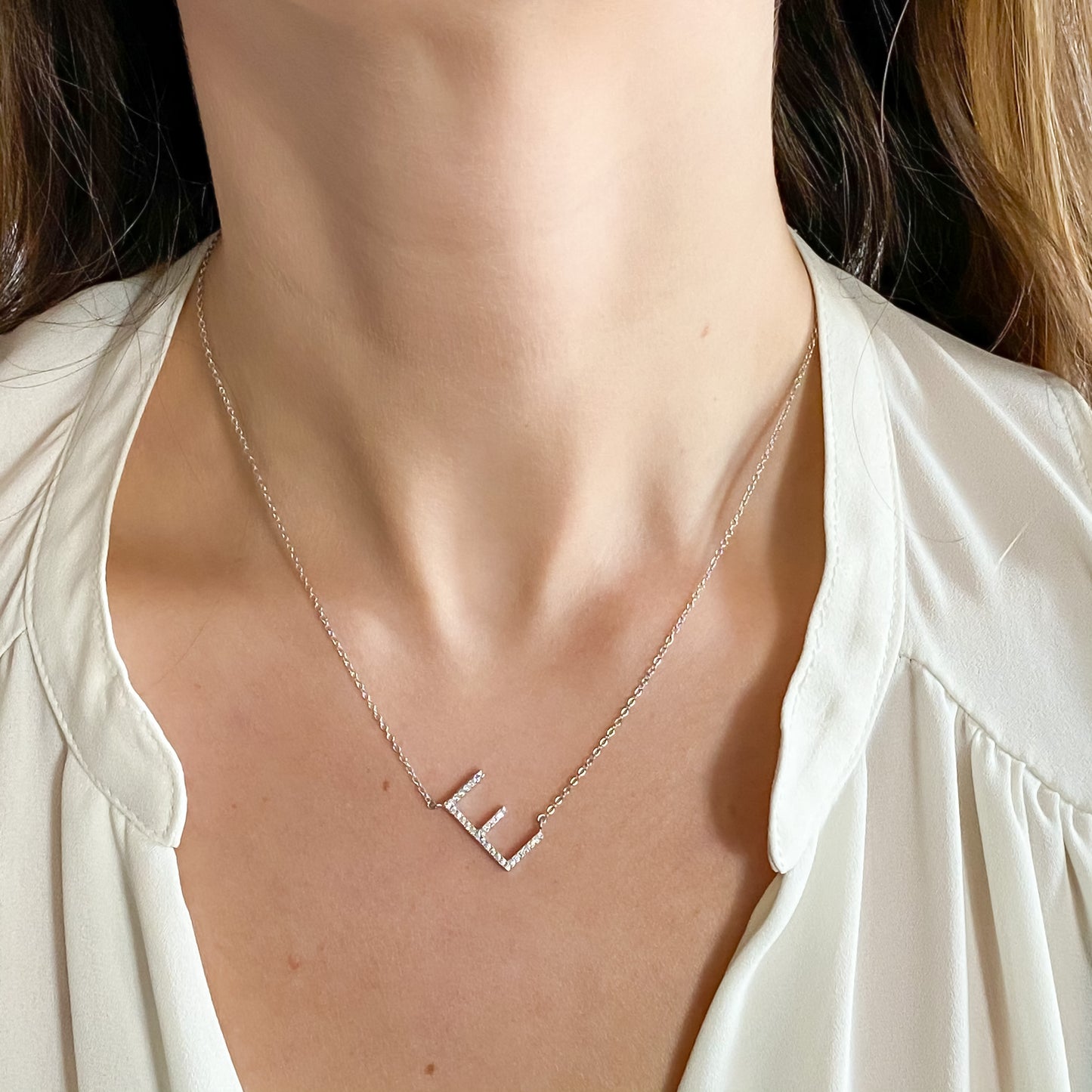 Sterling Silver CZ Letter E Initial Necklace - Alexandra Marks Jewelry