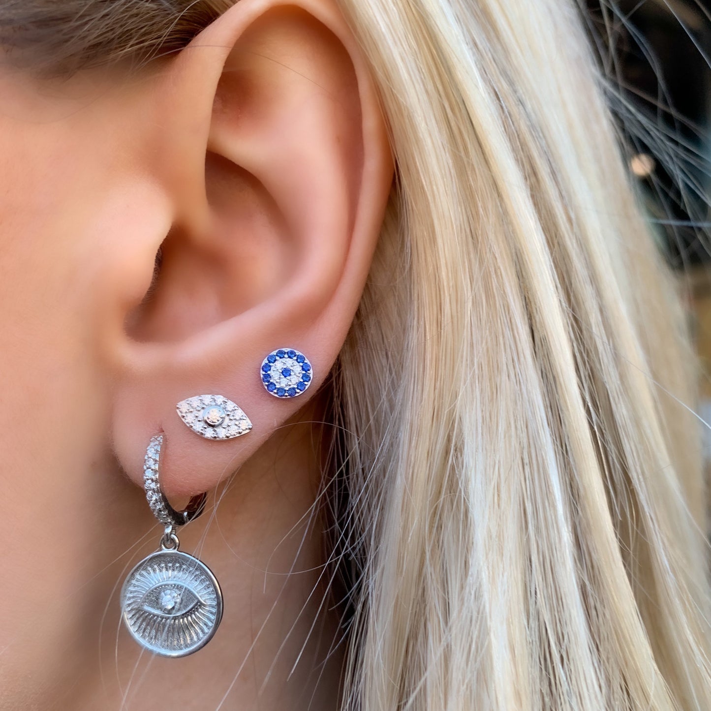 Evil Eye Disc Stud Earrings