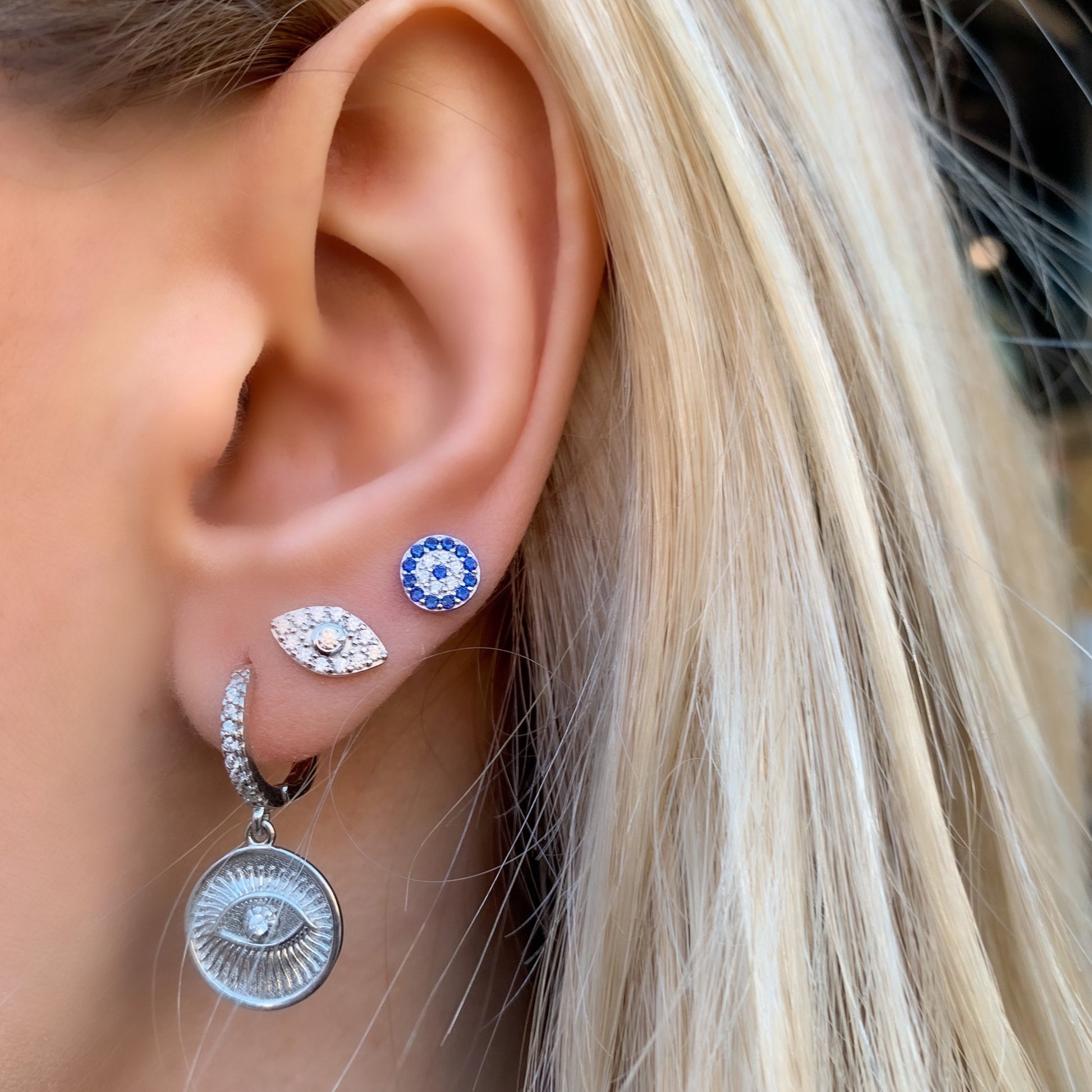 Evil Eye Disc Stud Earrings