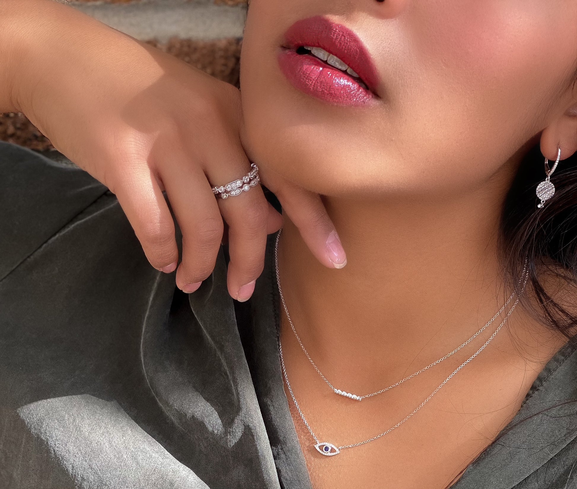 Wearing Alexandra's pave' diamond lever back drop earrings