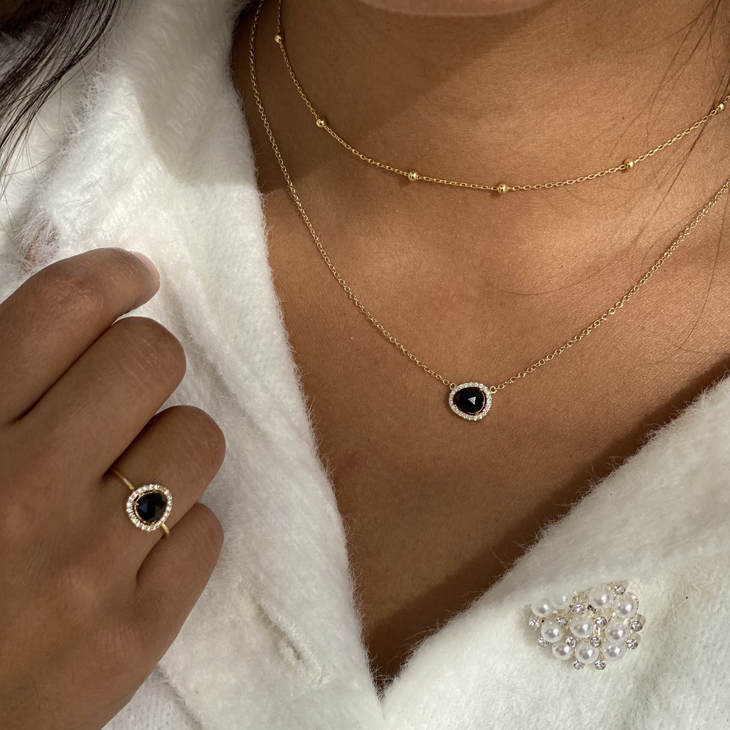 Black Onyx Dainty Gemstone Ring and Necklace - Alexandra Marks Jewelry