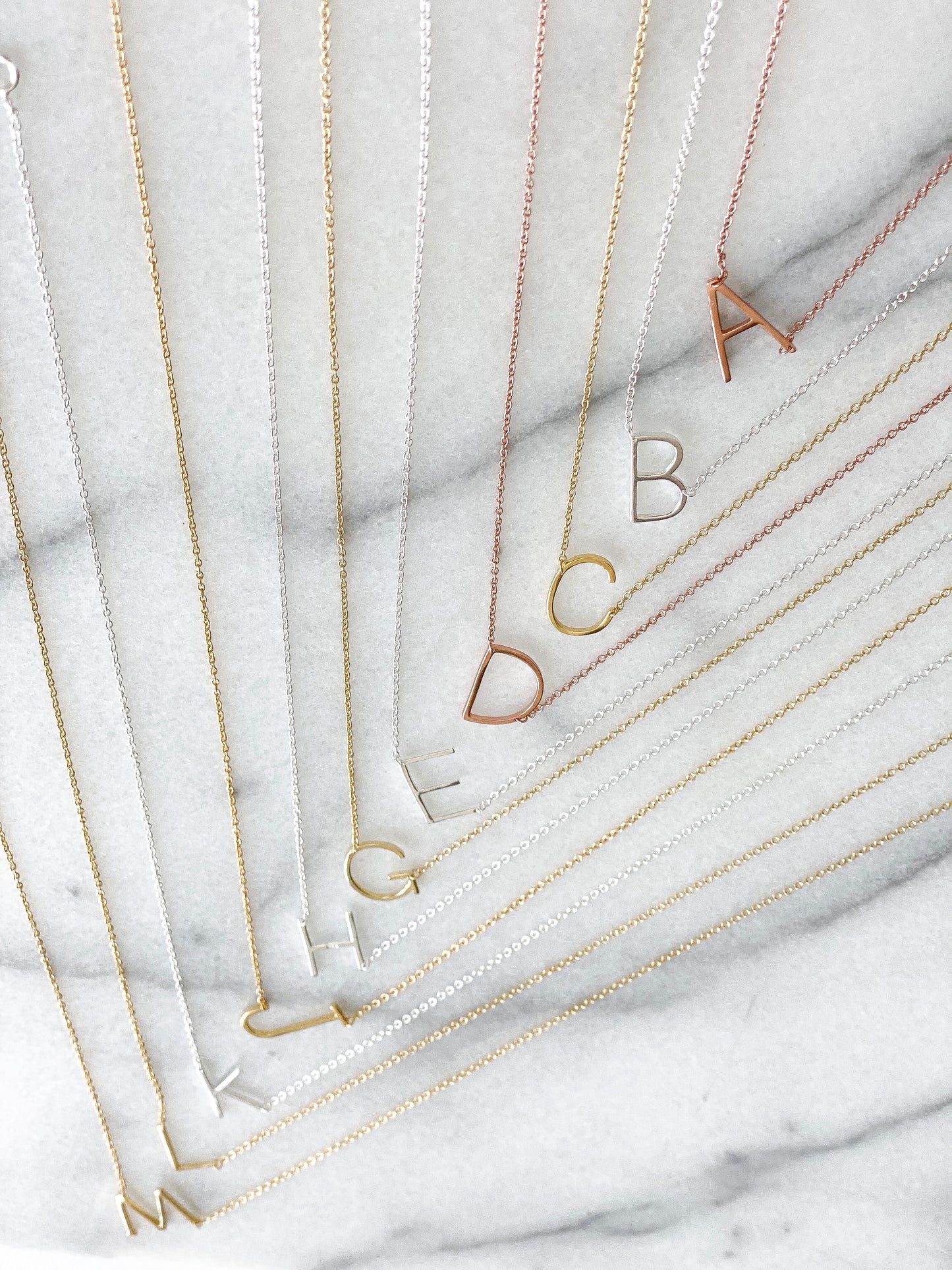 Capitial letter sideways initial necklaces