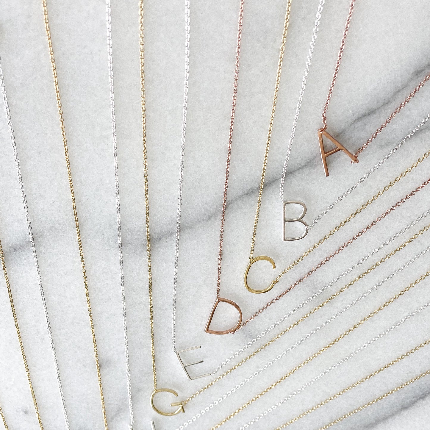 Capitial letter sideways initial necklaces