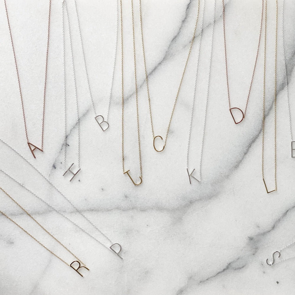 personalized, initial necklaces in rose gold, gold and silver