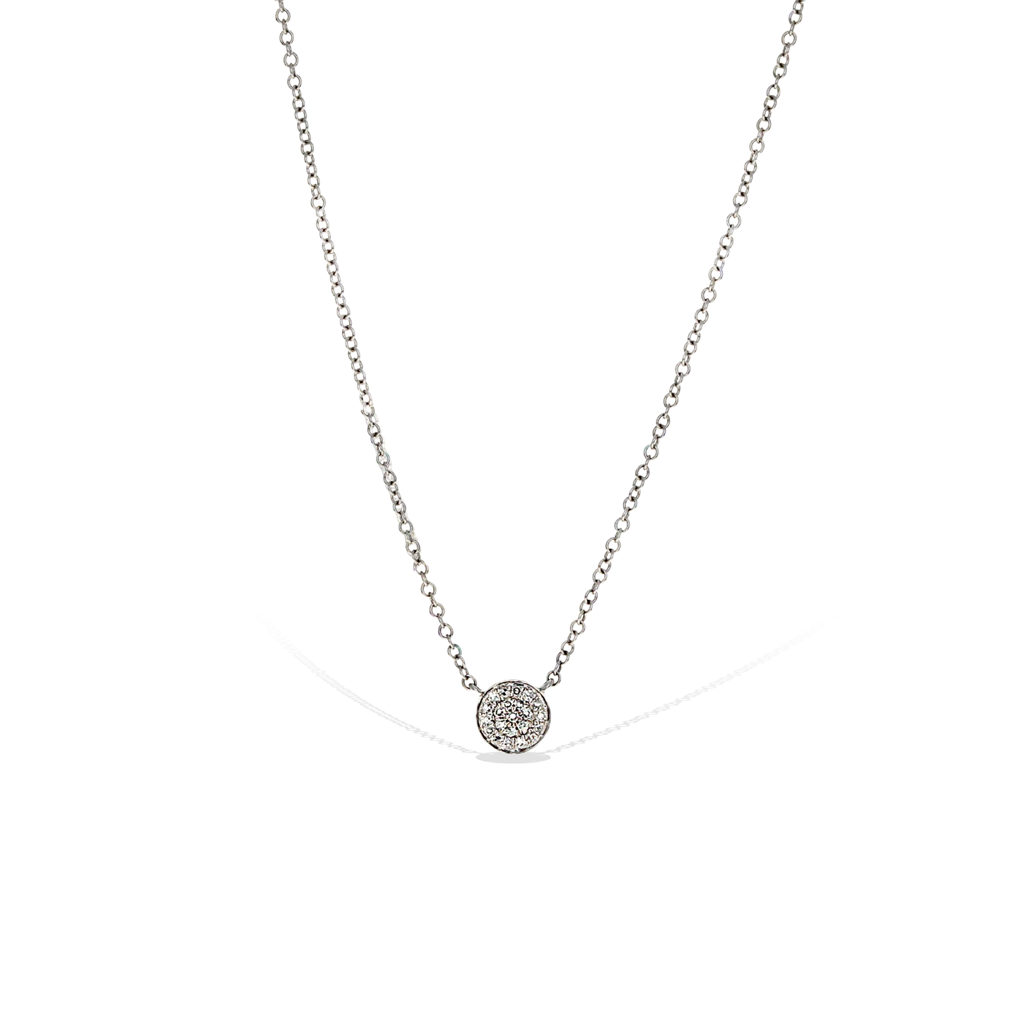 Alexandra Marks Jewelry | Petite Pave' Diamond Disc Necklace in 14kt White Gold