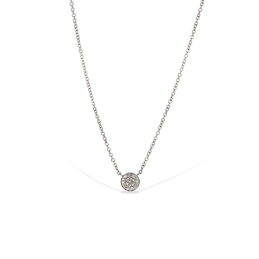 Alexandra Marks Jewelry | Petite Pave' Diamond Disc Necklace in 14kt White Gold