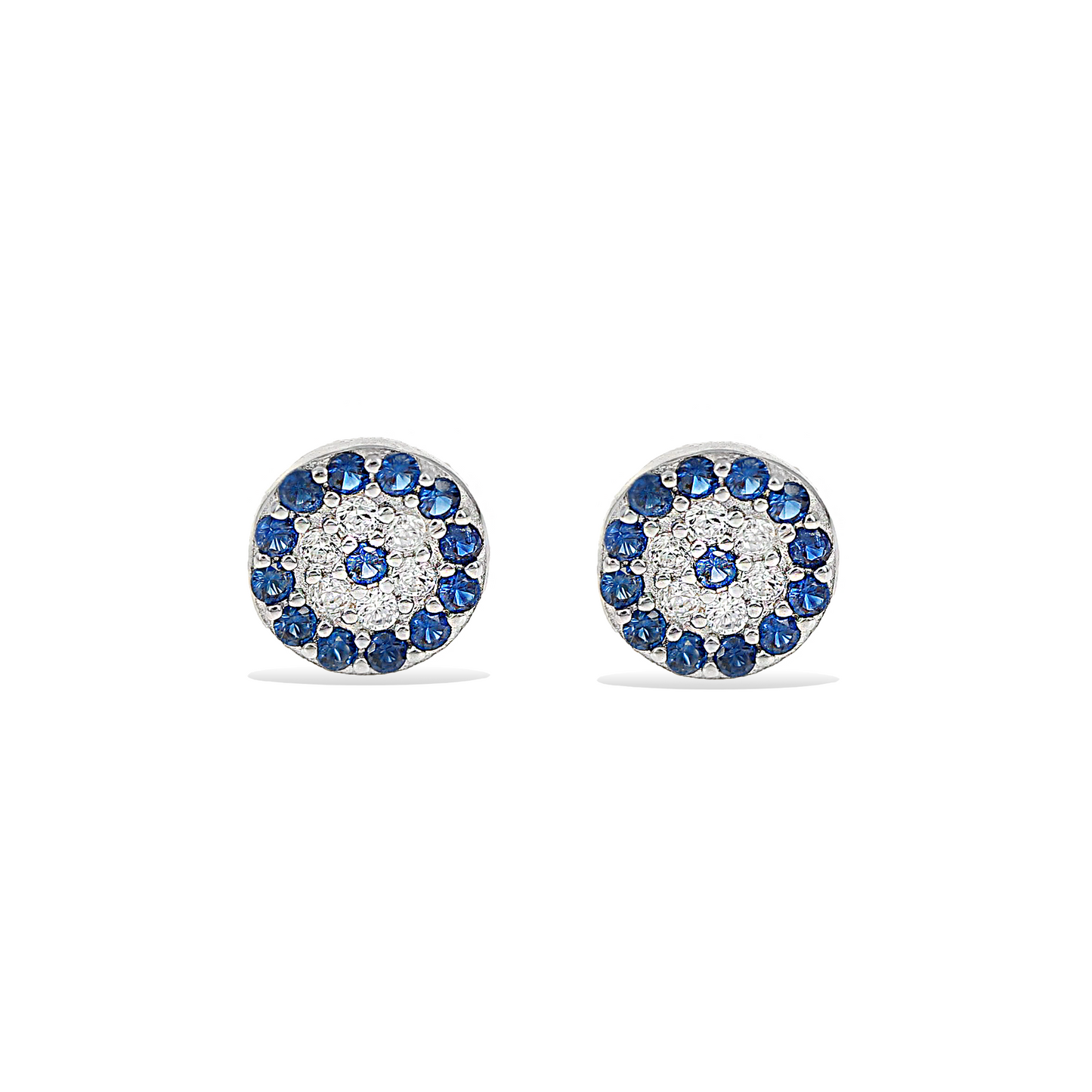 Blue Evil Eye Stud Earrings in Sterling Silver