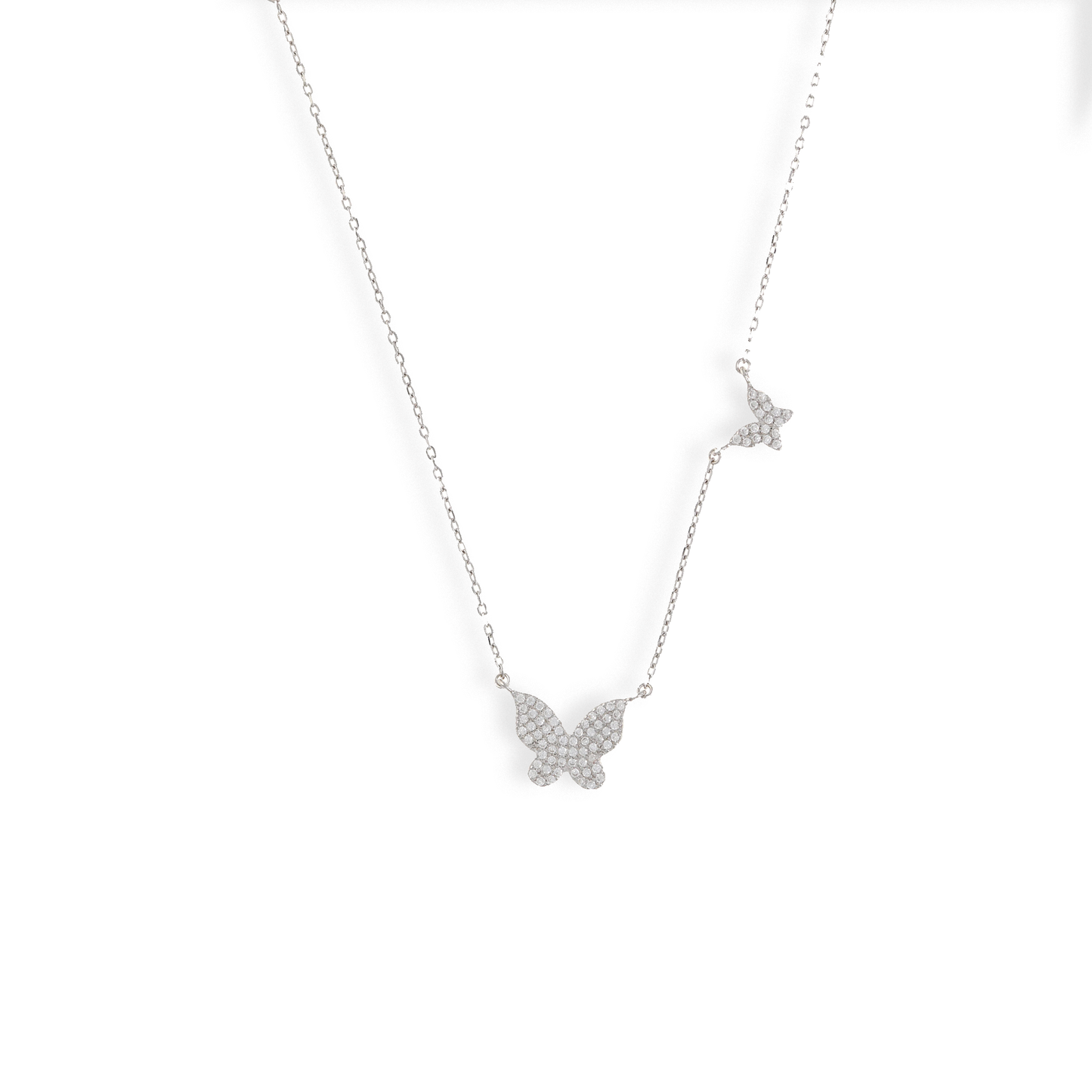 Alexandra Marks | Dainty CZ Double Butterfly Necklace in Silver