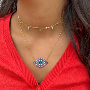 Rainbow Pink & Purple Evil Eye Statement Necklace | Alexandra Marks Jewelry