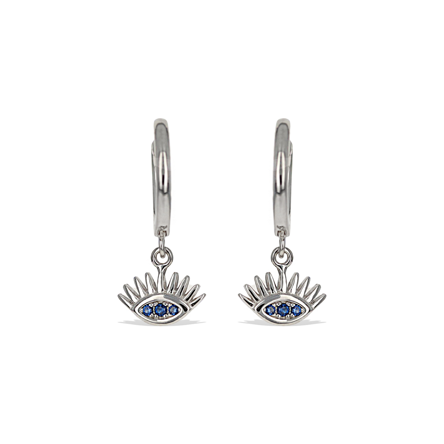 ALexandra Marks | Sapphire Blue CZ Evil Eye Charm Huggie Hoop Earrings