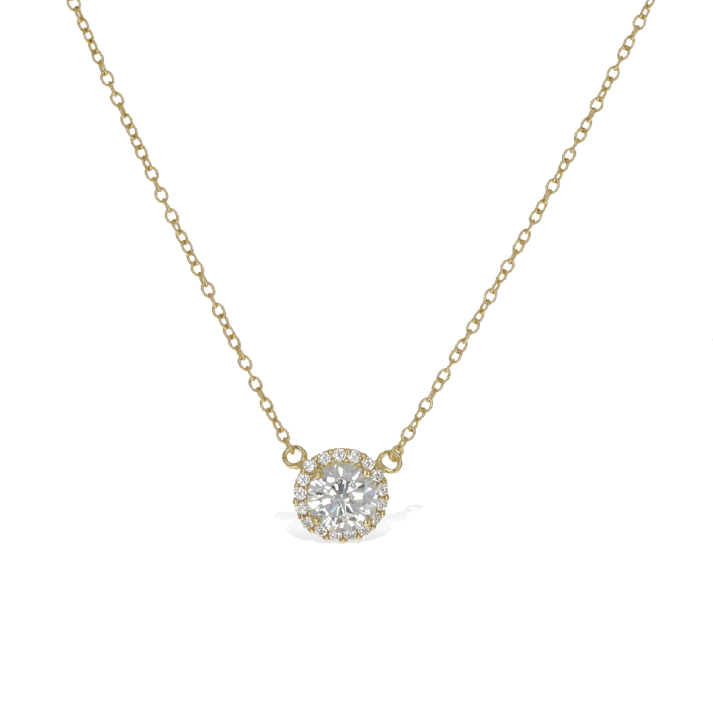 Classic Halo CZ Gold Solitaire Necklace | Alexandra Marks Jewelry