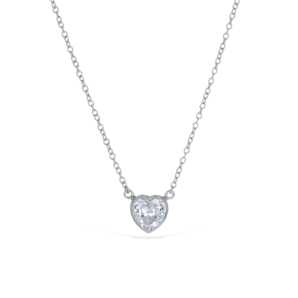 Heart Solitaire Silver CZ Necklace - Alexandra Marks Jewelry