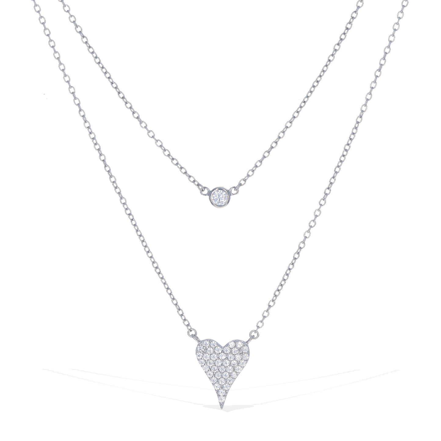 Layered Silver CZ Heart Pendant Necklace - Alexandra Marks Jewelry